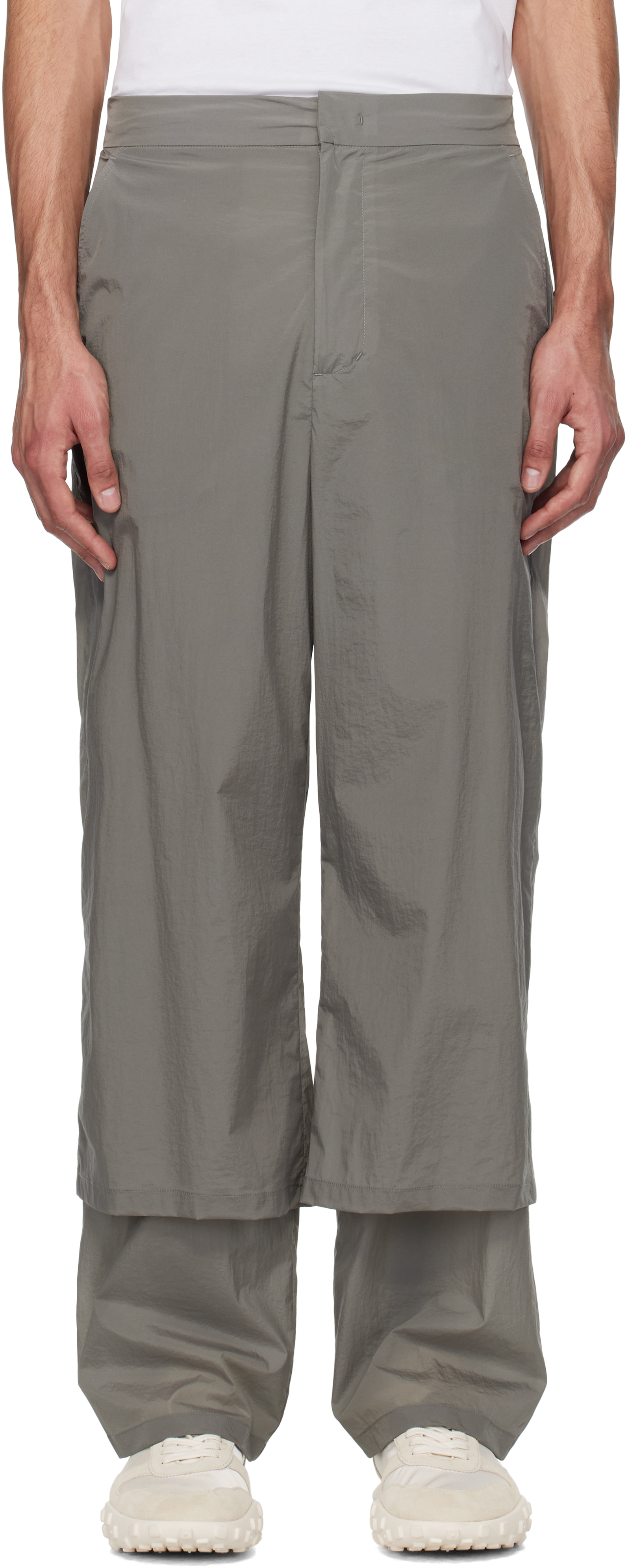 Gray Sheer Layered Trousers