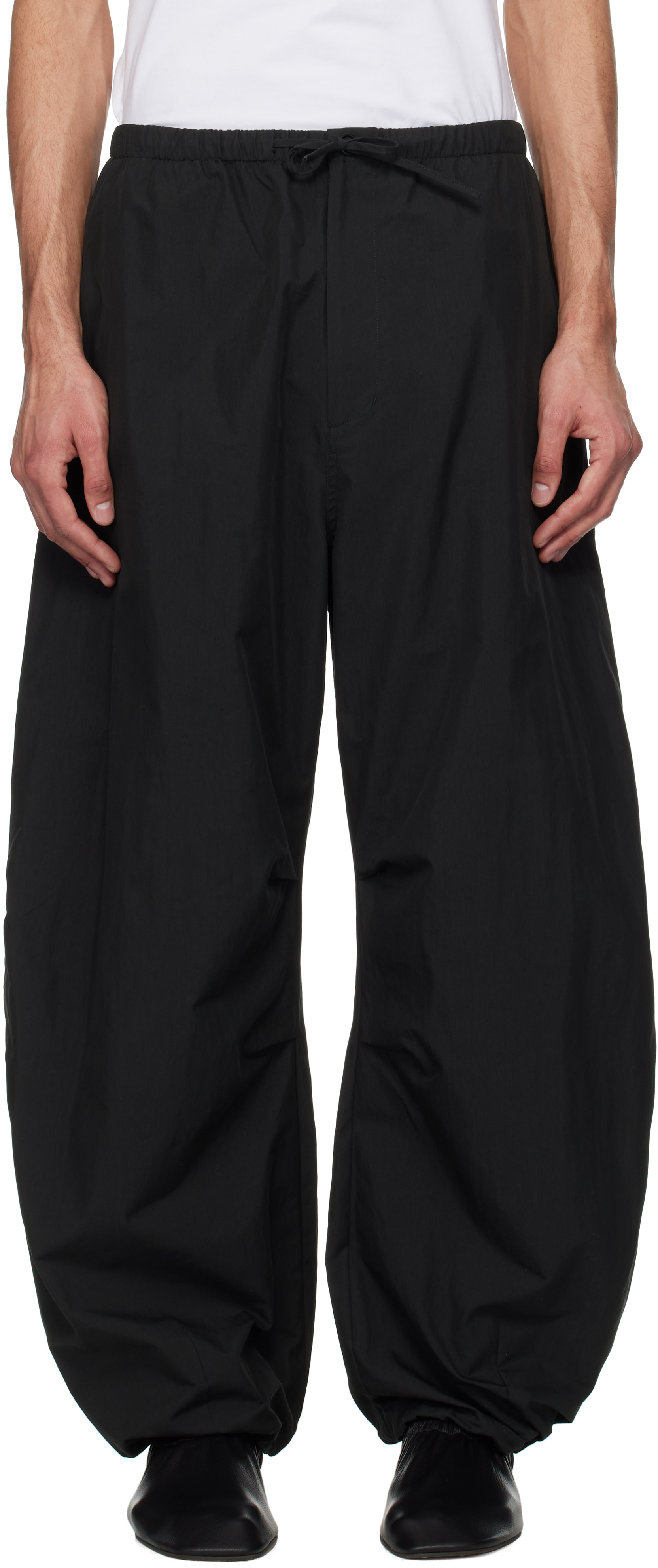 Black Drawstring Wide Fatigue Trousers