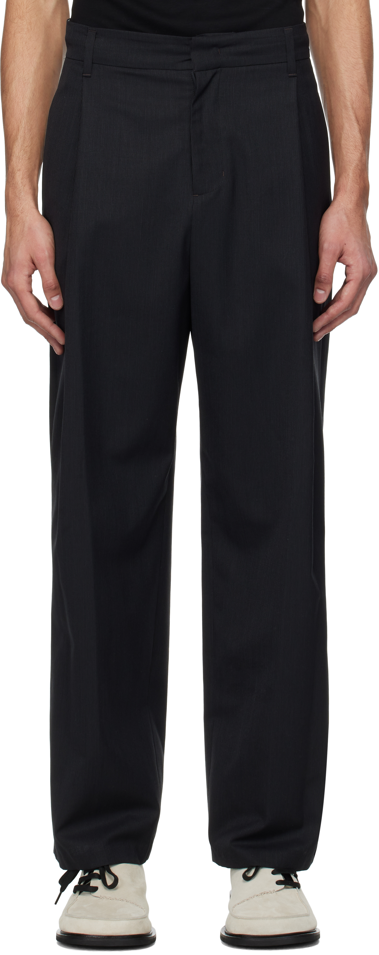 Black Wool Stripe Martine Trousers