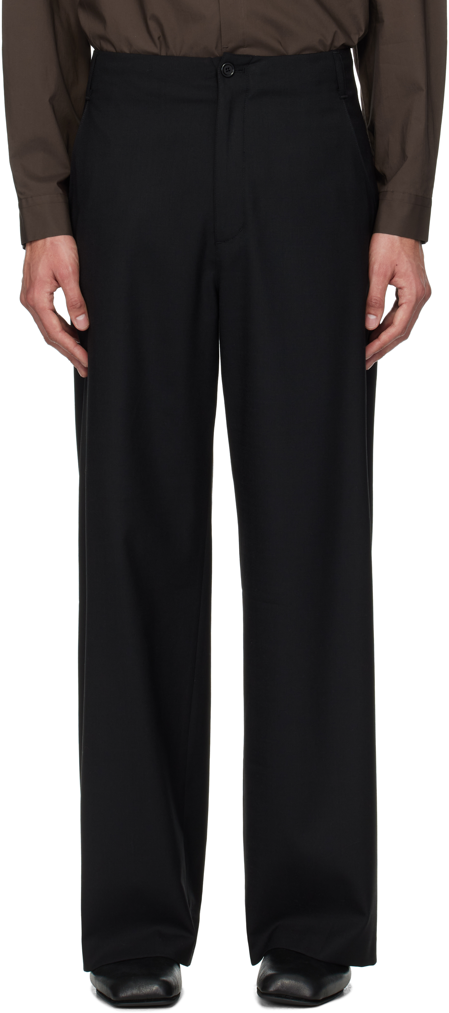 Black Wool Wide Trousers