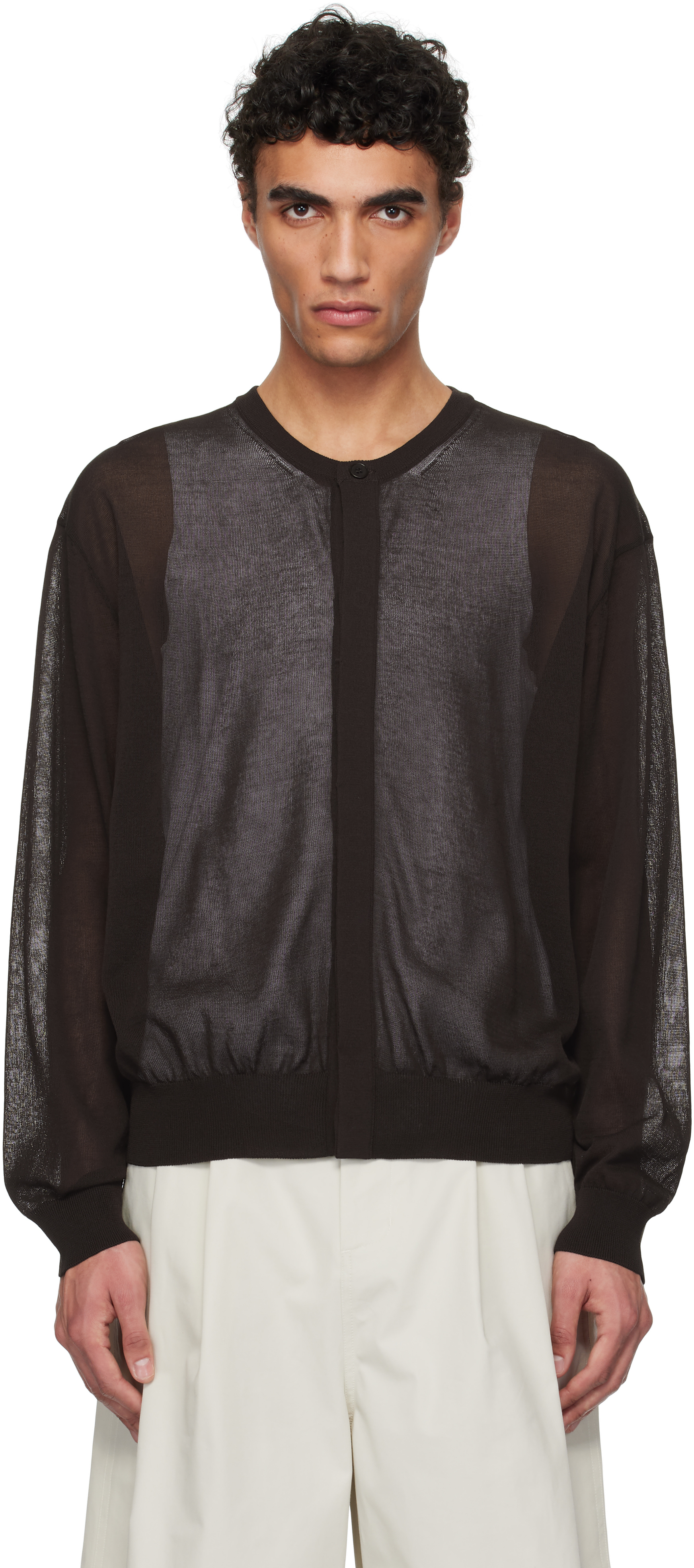 トップス AMOMENTO SHEER CARDIGAN Brown Sheer Round Cardigan by AMOMENTO on Sale