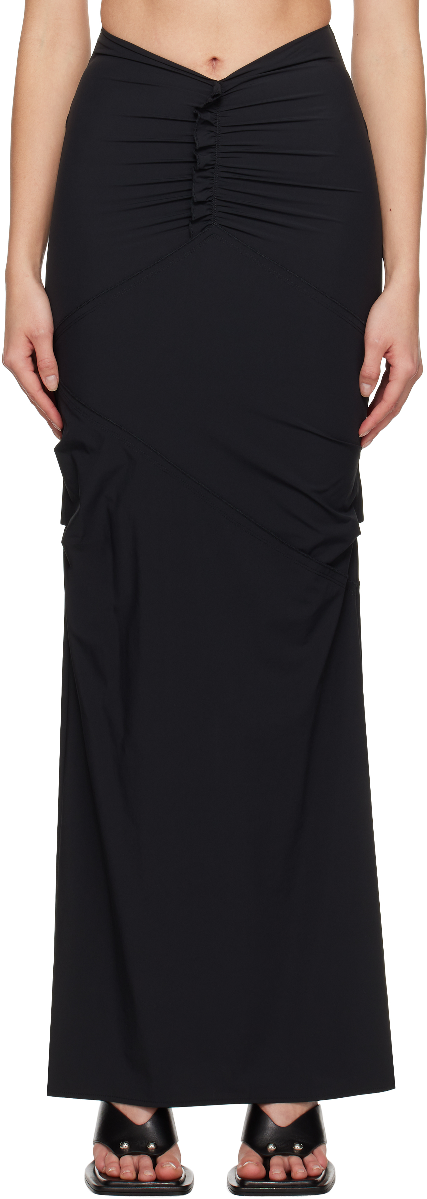 Black Minimal Ruffle Maxi Skirt