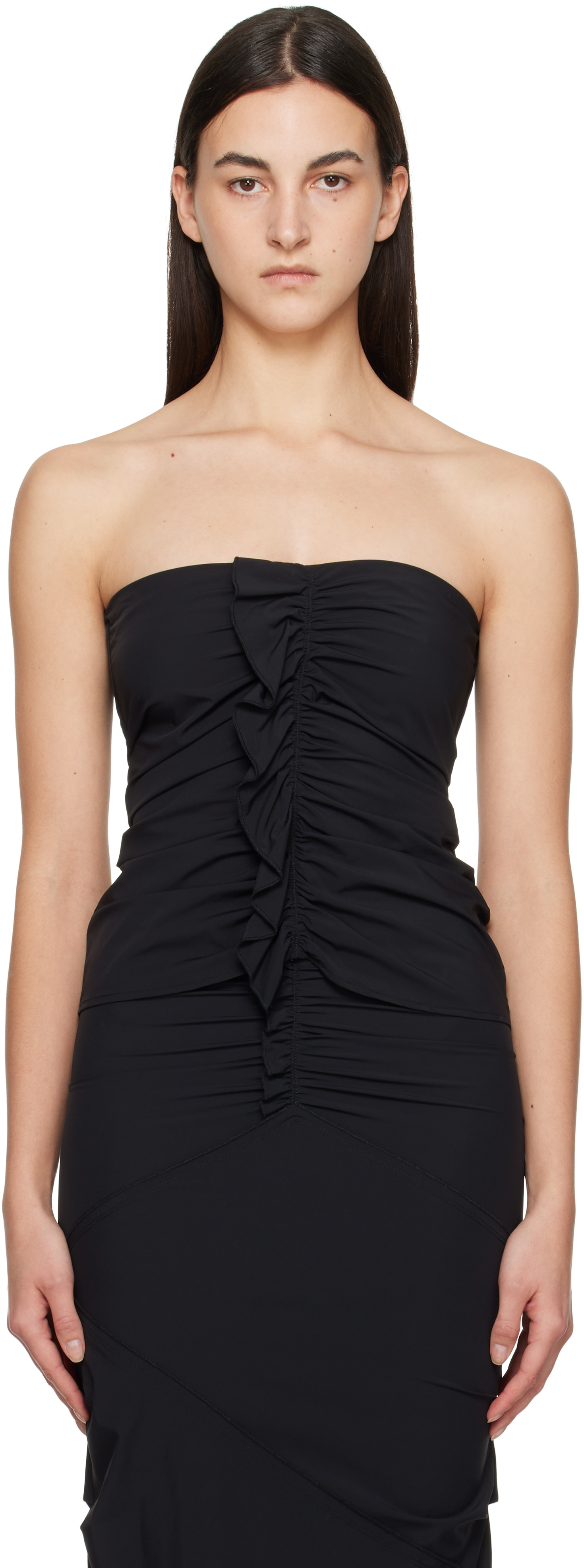 Black Minimal Ruffle Tube Top