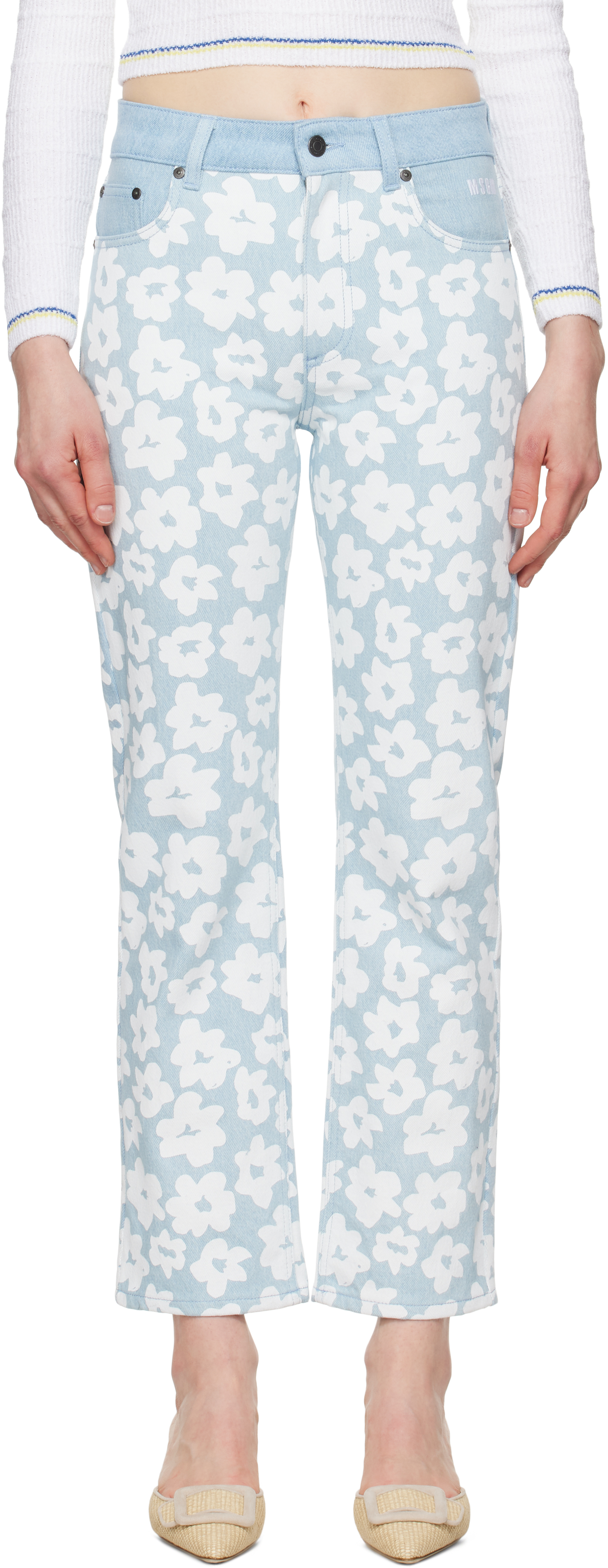 Blue Printed Jeans by MSGM on Sale