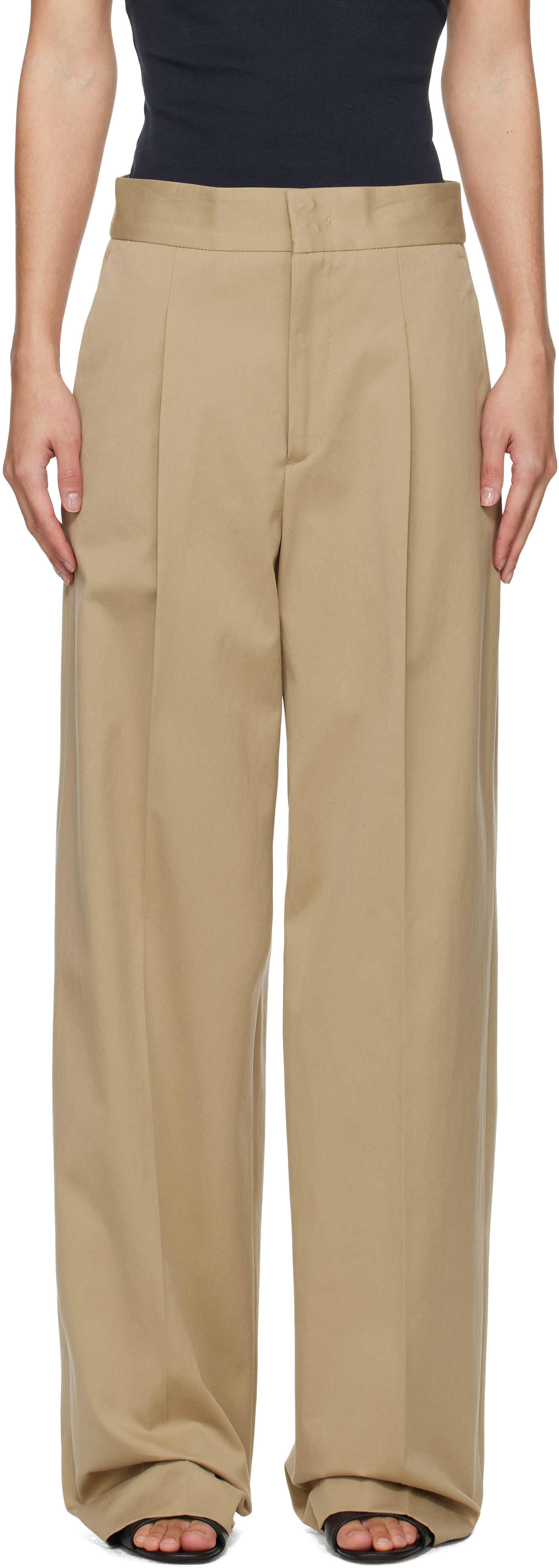 Beige Faille Pleats Trousers