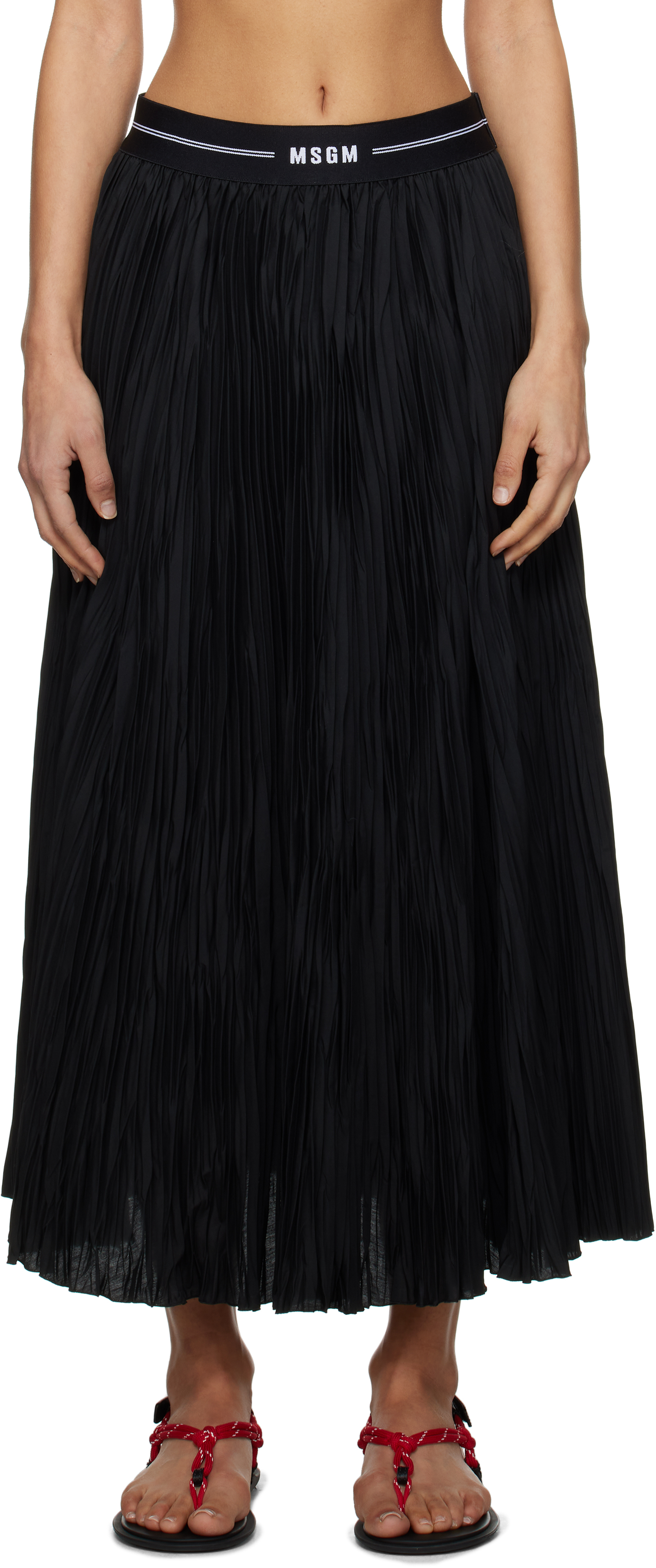 Black Pleated Midi Skirt