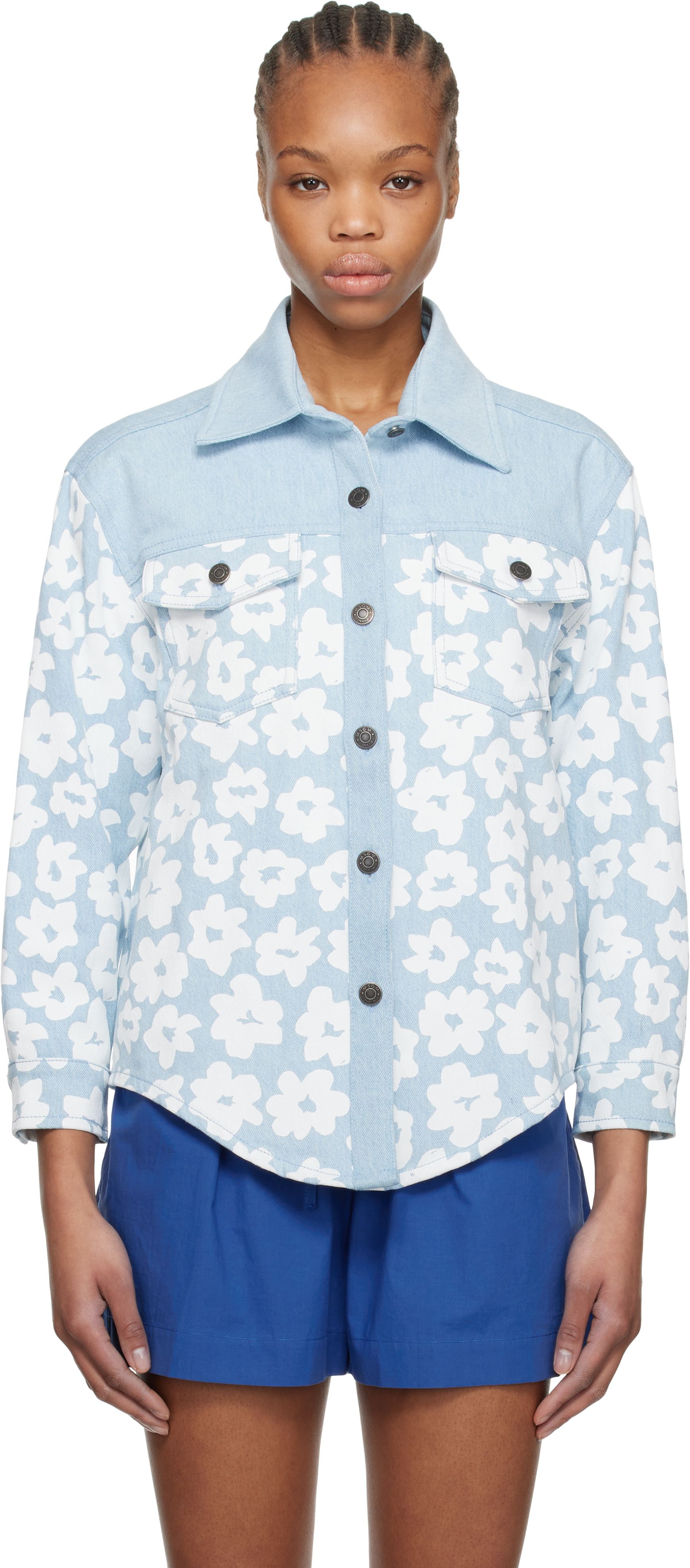 【関税込み】MSGM ブルー プリント ジーンズ MSGM デニムトップ | ブルー | FARFETCH JP