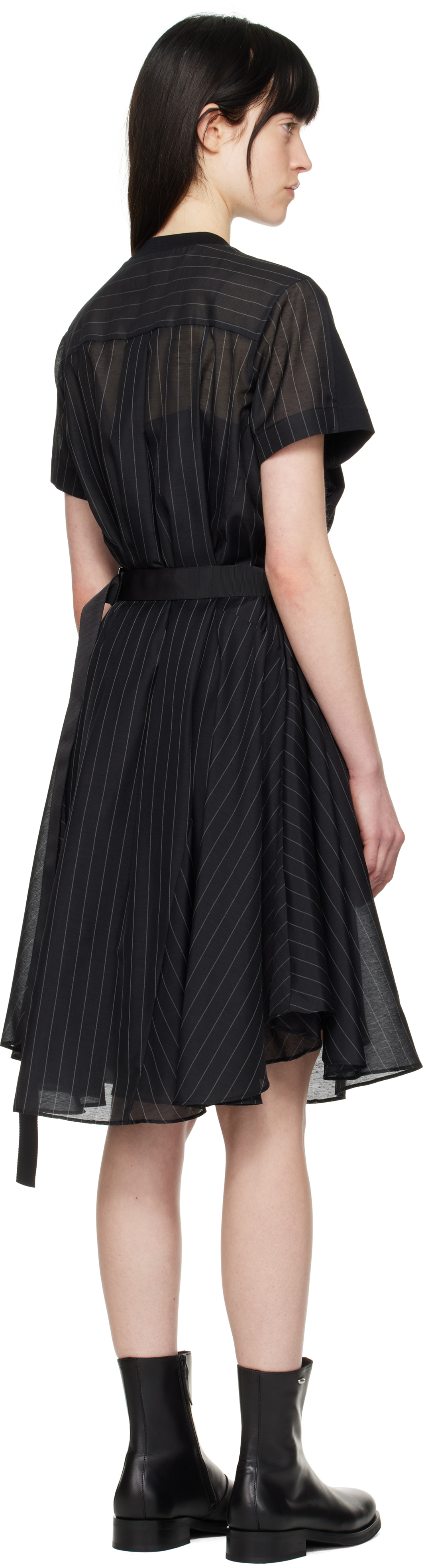 Sacai Pinstripe Knit Front Midi T-shirt Dress In 816 Black Stripe