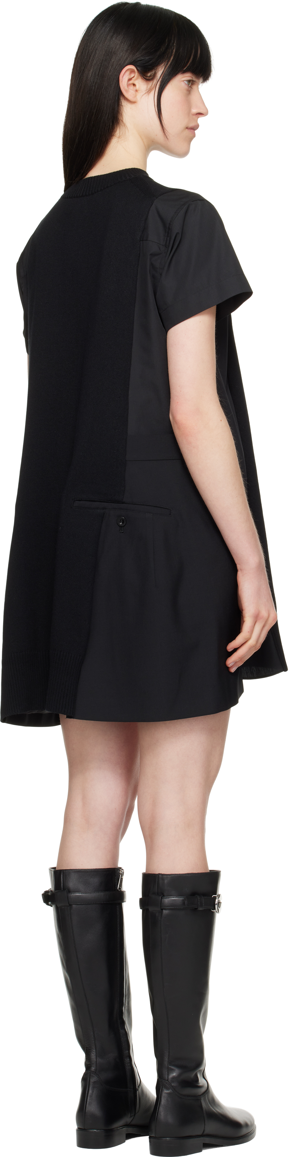 Sacai Black Poplin & Knit Minidress In 001 Black