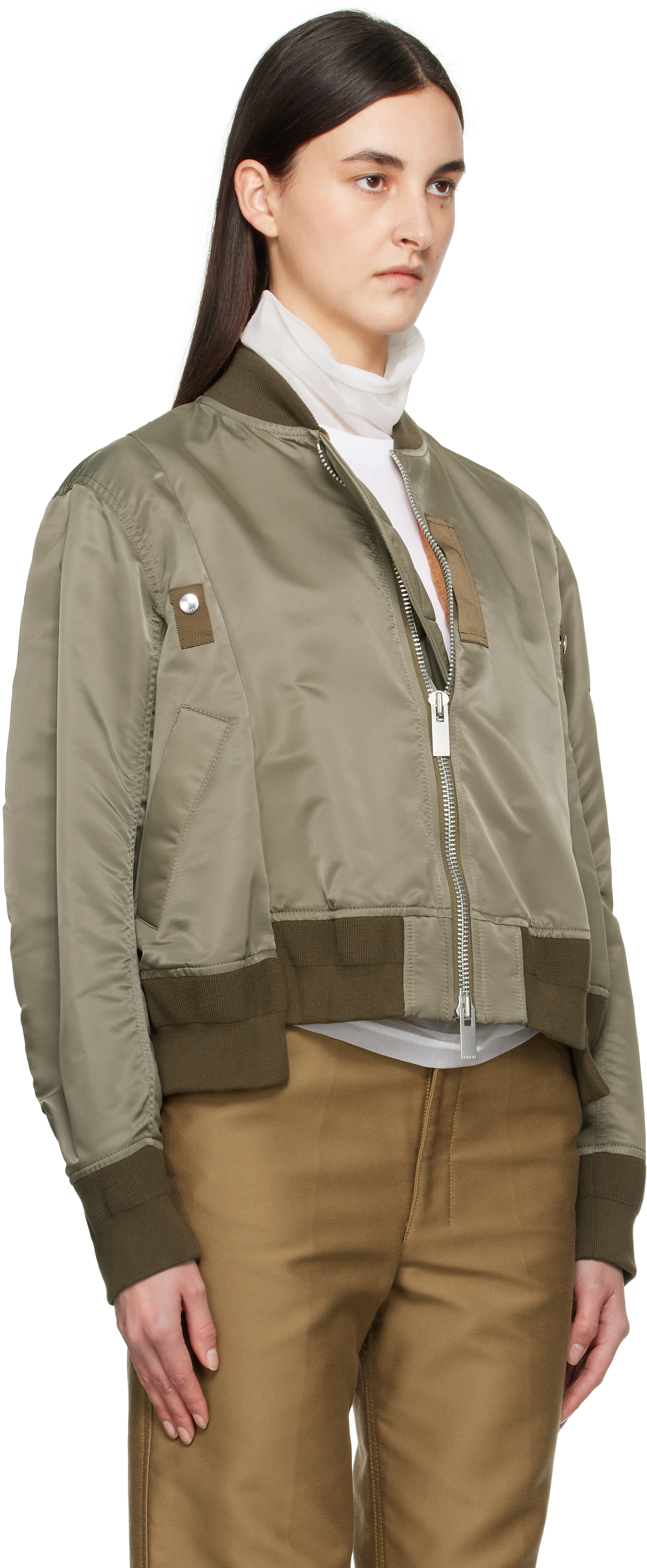 Sacai Khaki Nylon Twill Bomber Jacket In 550 Taupe