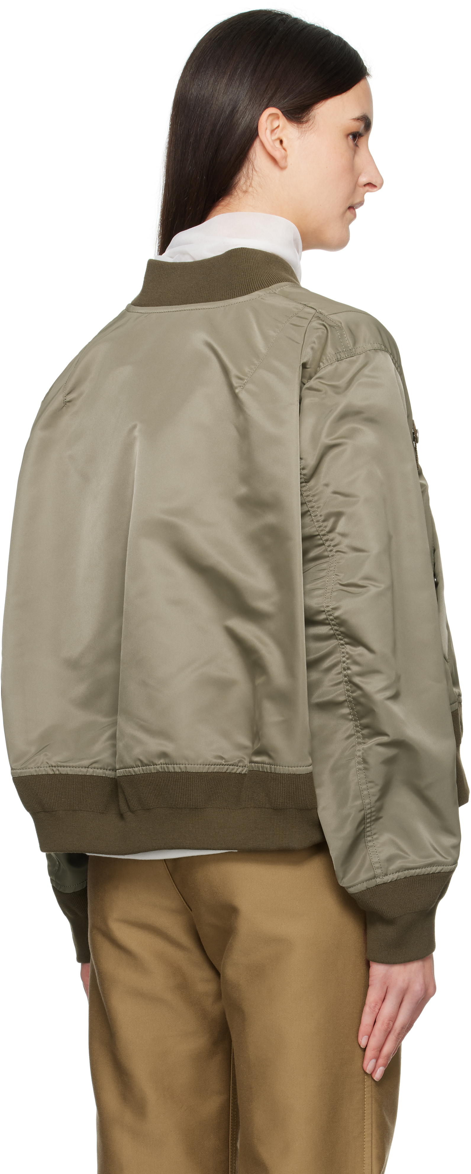 Sacai Khaki Nylon Twill Bomber Jacket In 550 Taupe