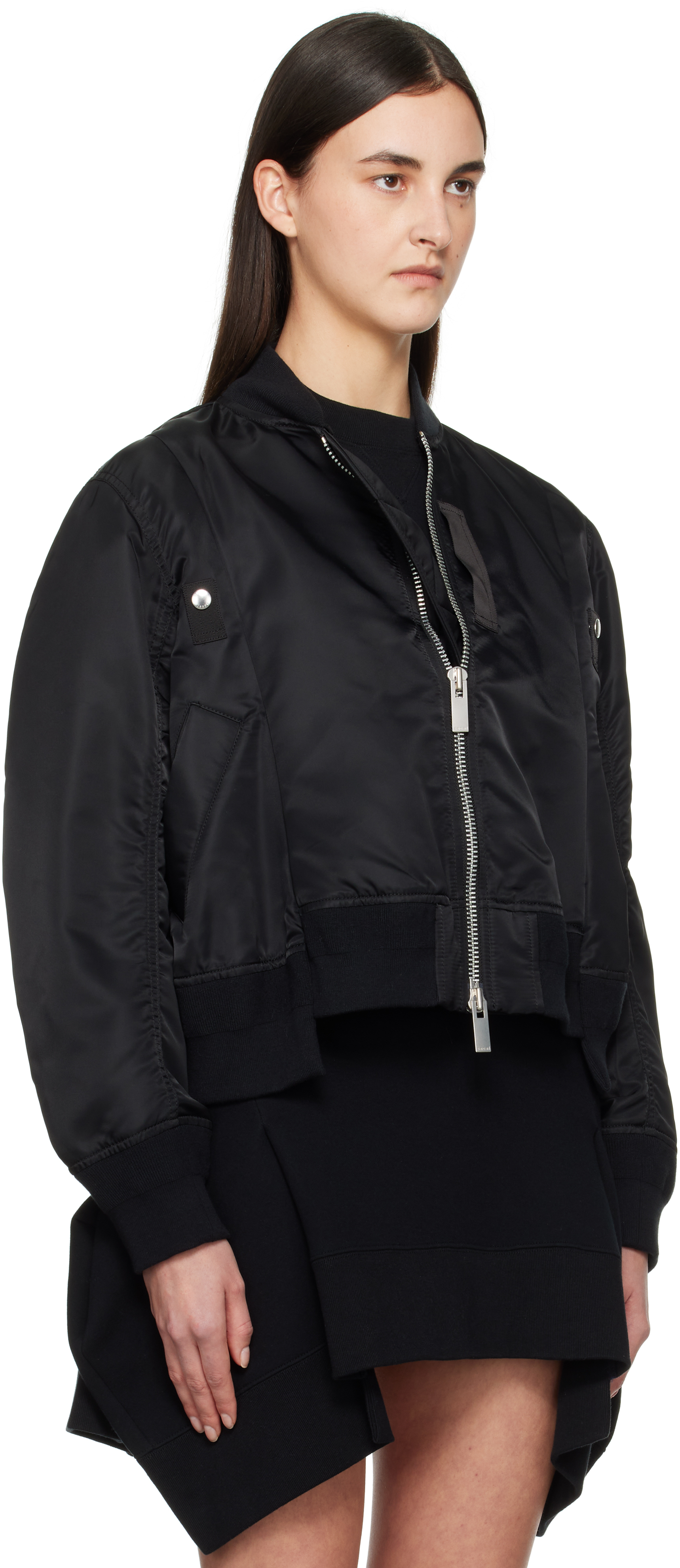 SACAI BLACK NYLON TWILL BOMBER JACKET