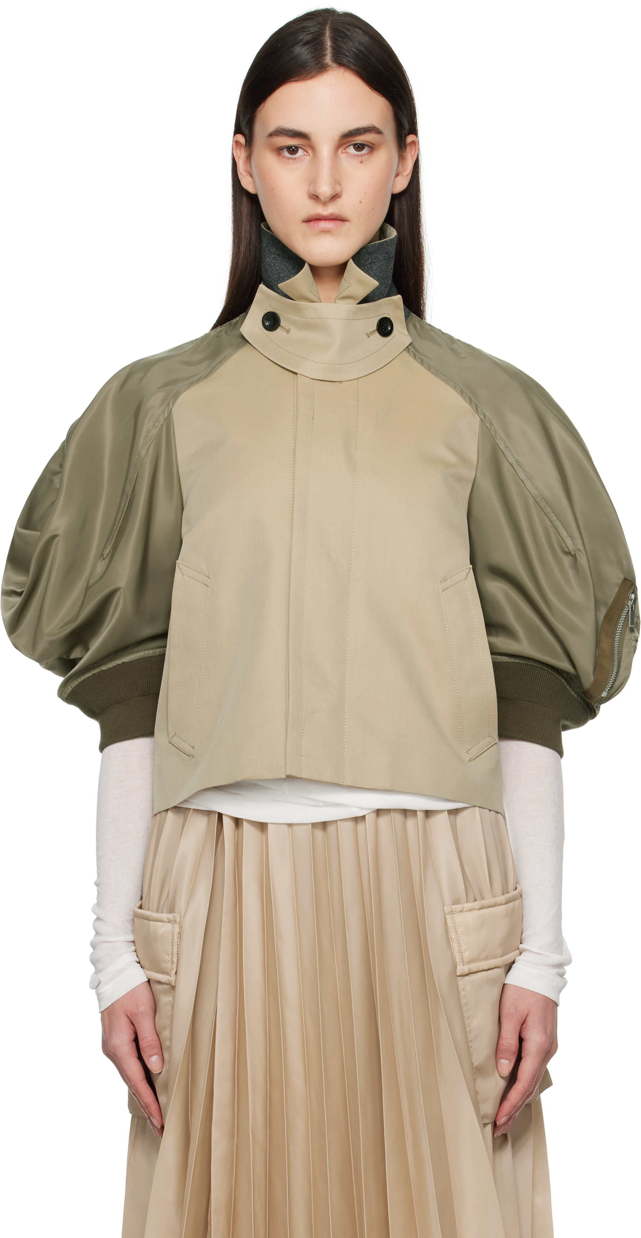 ジャケット SACAI Woman Jacket Beige 2507673 550 Beige & Khaki Paneled Jacket by sacai on Sale