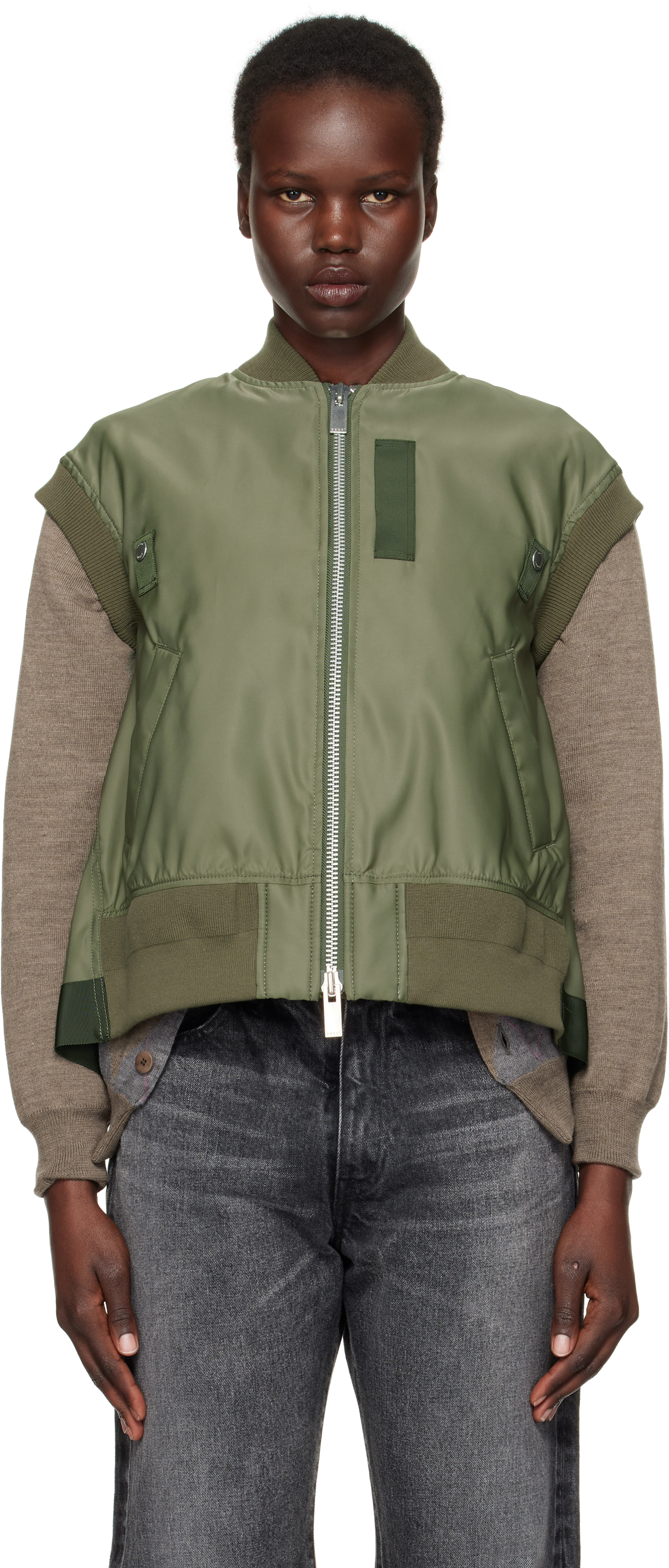 Sacai Khaki Nylon Twill Vest In 501 Khaki