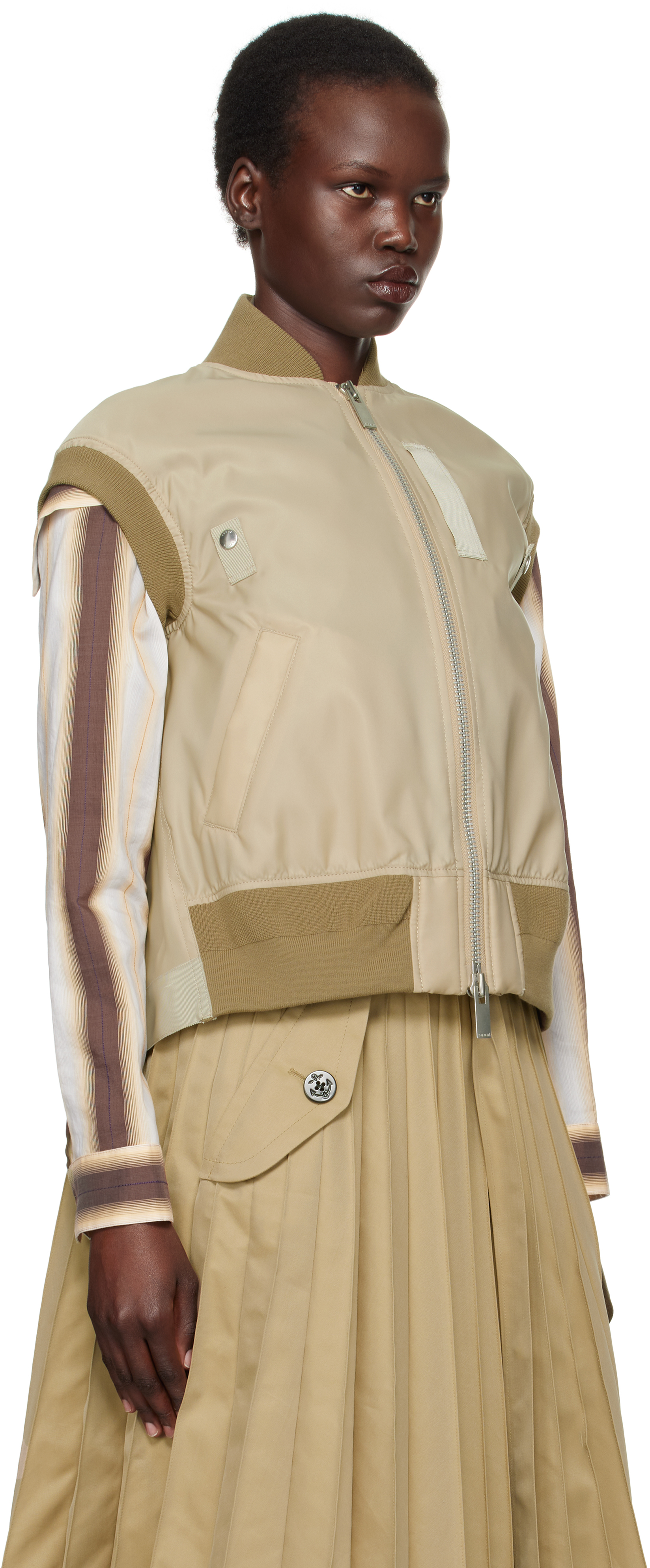 Sacai Twill Knit Nylon Vest In 651 Beige