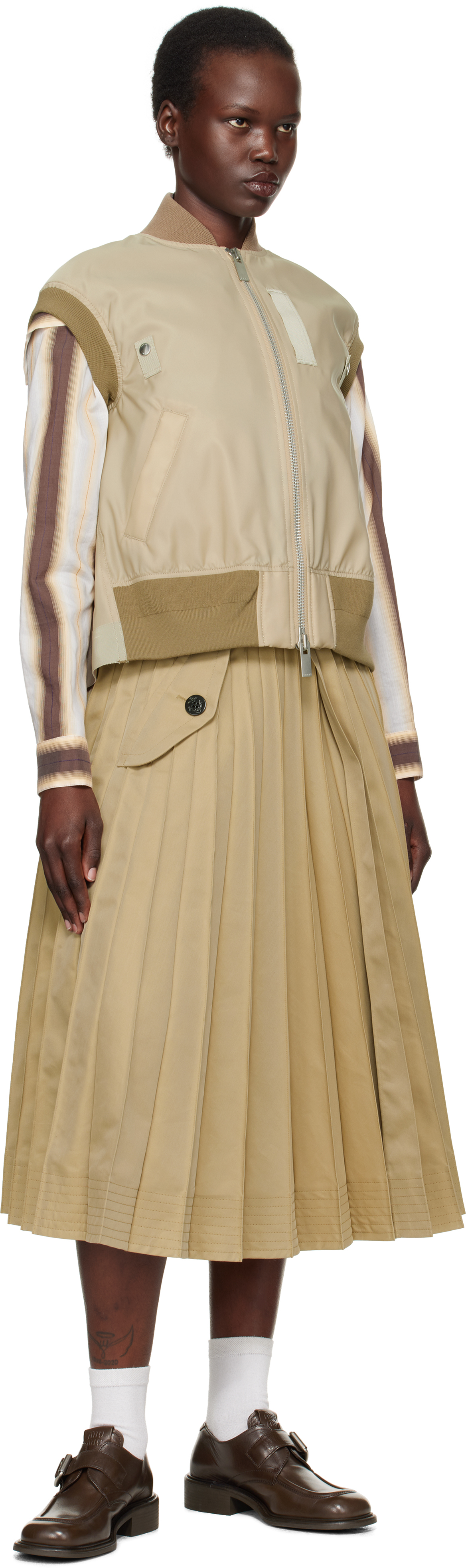 Sacai Twill Knit Nylon Vest In 651 Beige