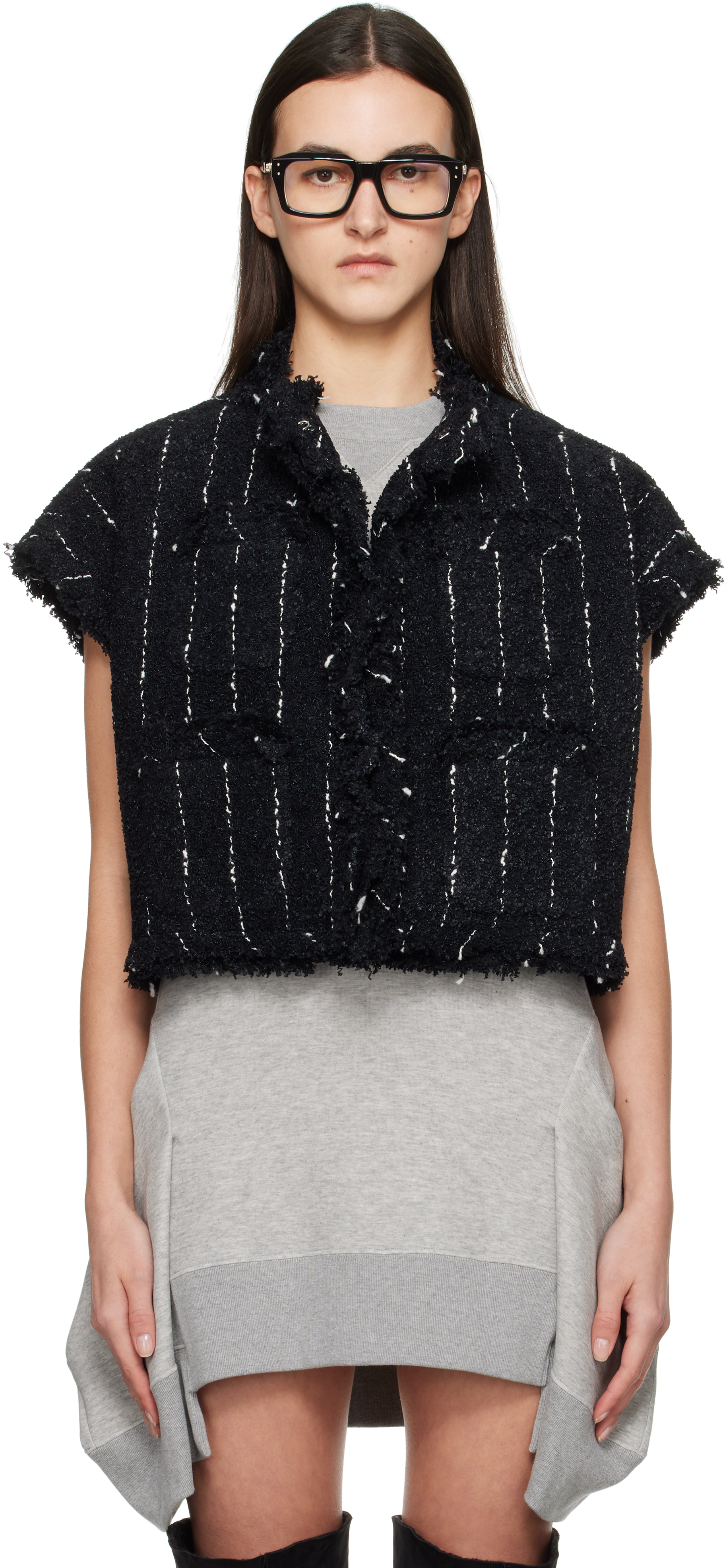 Sacai Tweed Poncho Top In 001 Black