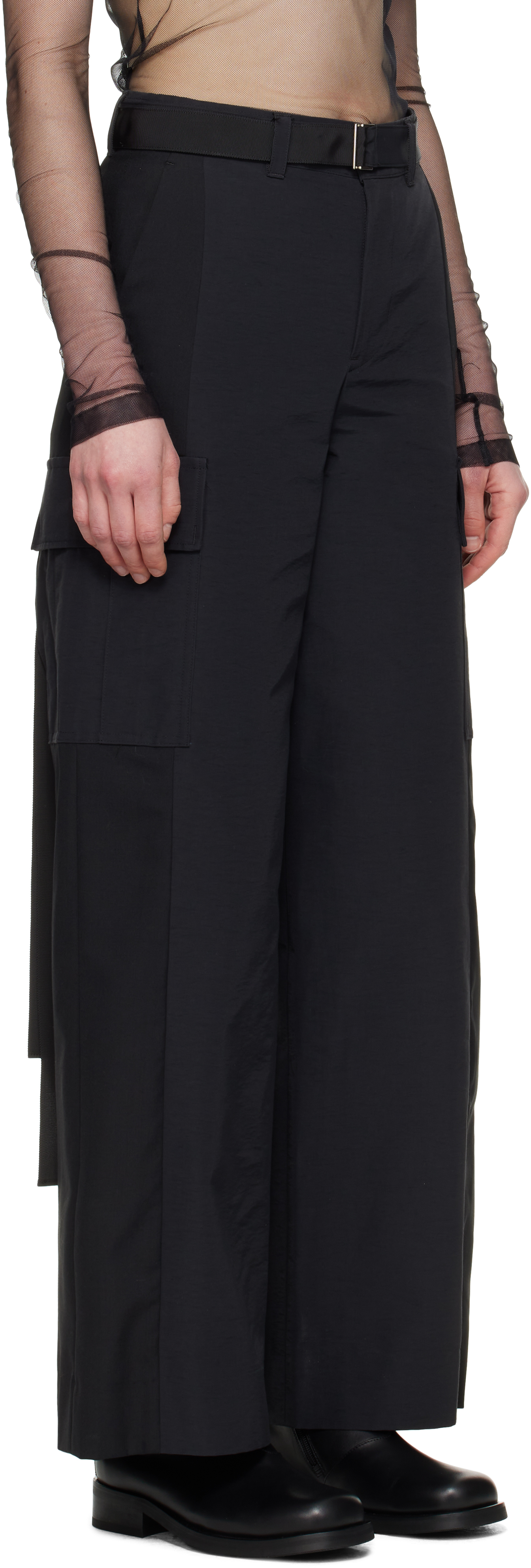 Sacai Black Grosgrain & Suiting Cargo Pants In 001 Black
