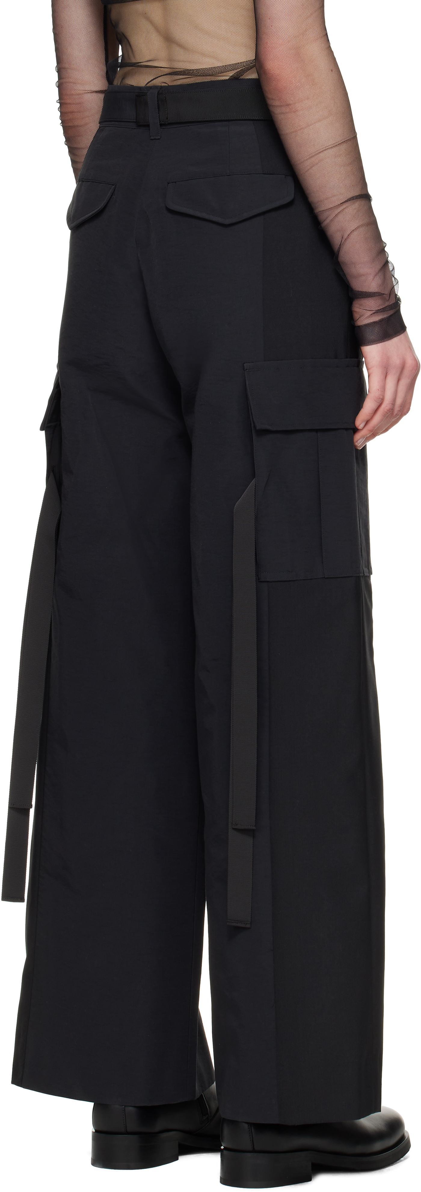 Sacai Black Grosgrain & Suiting Cargo Pants In 001 Black