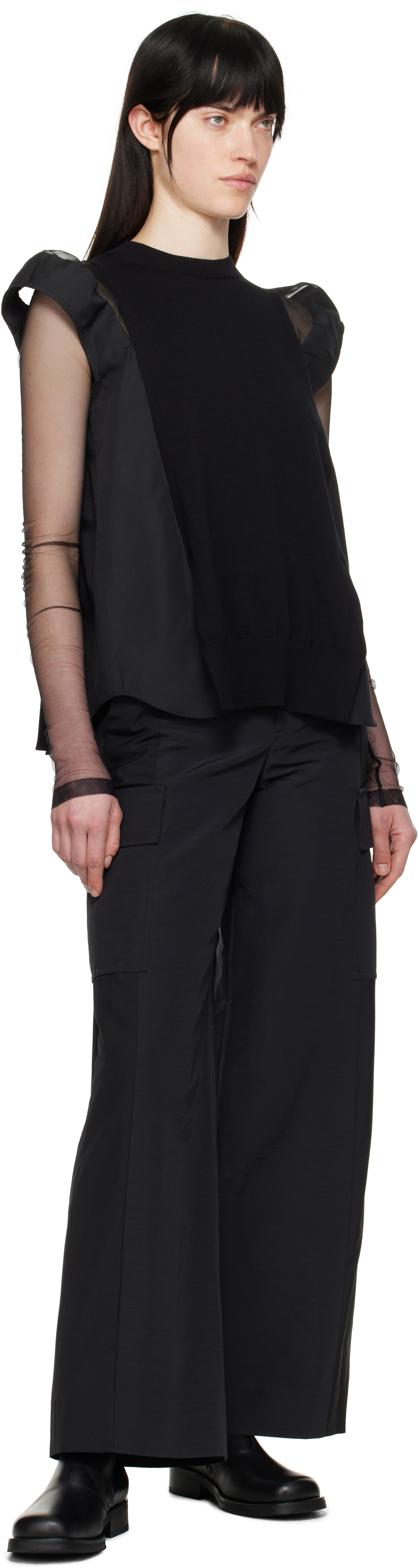 Sacai Black Grosgrain & Suiting Cargo Pants In 001 Black