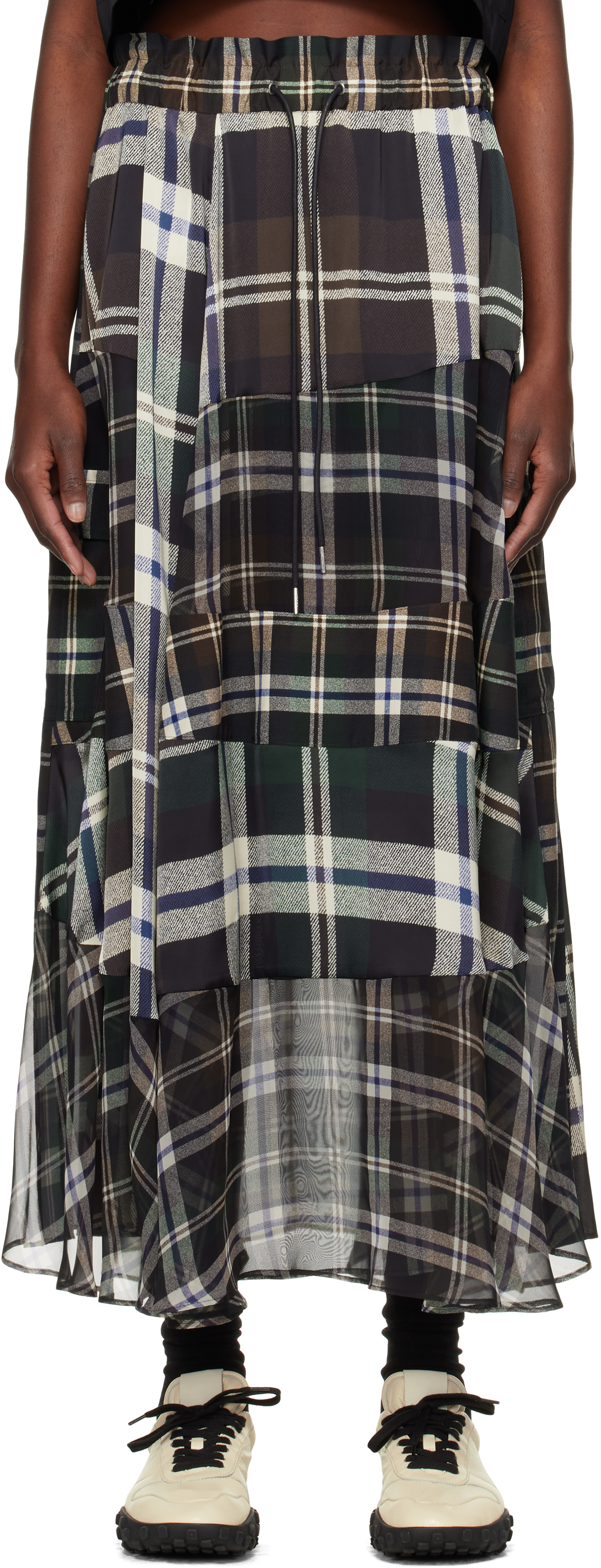 Green & Brown Plaid Print Maxi Skirt