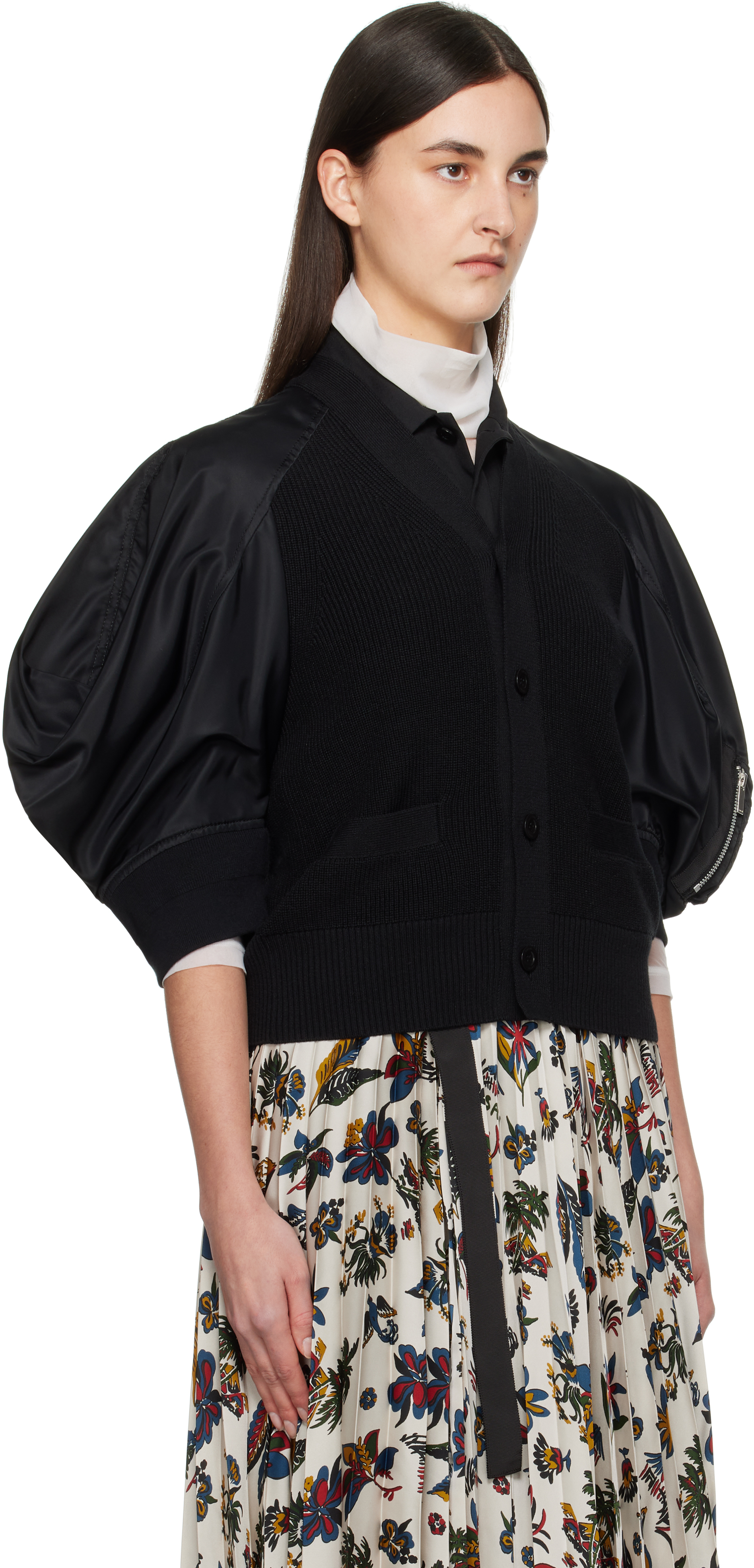 Sacai Hybrid Denim Top With Cardigan Overlay In 001 Black