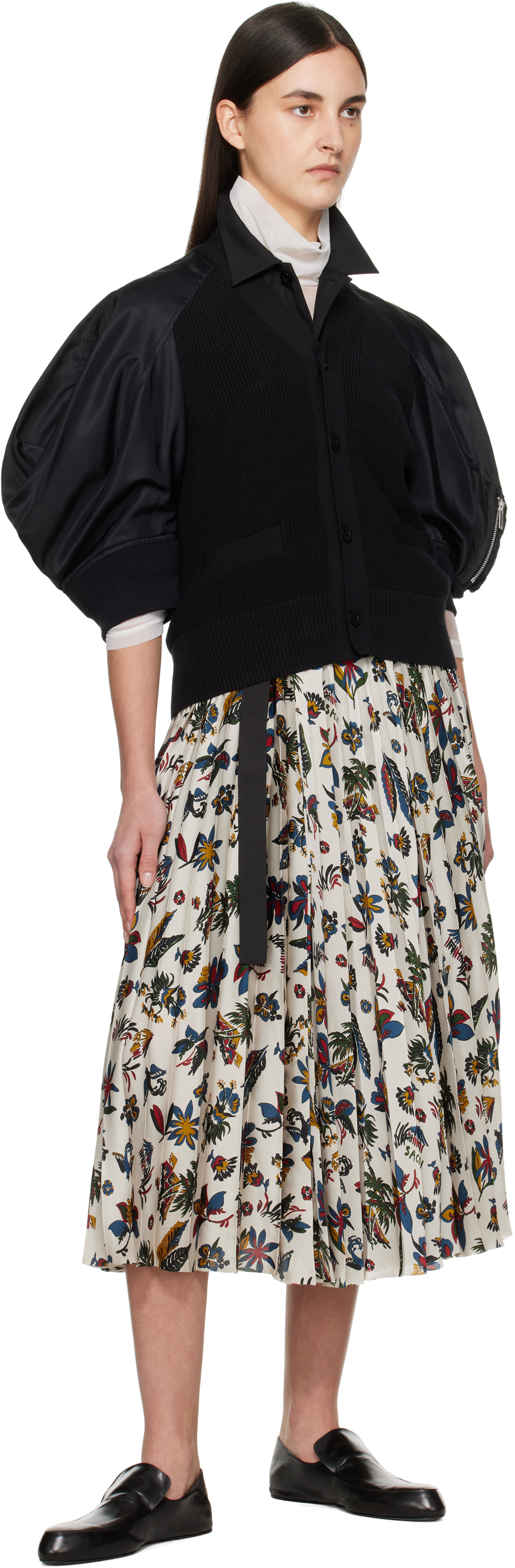 Sacai Hybrid Denim Top With Cardigan Overlay In 001 Black