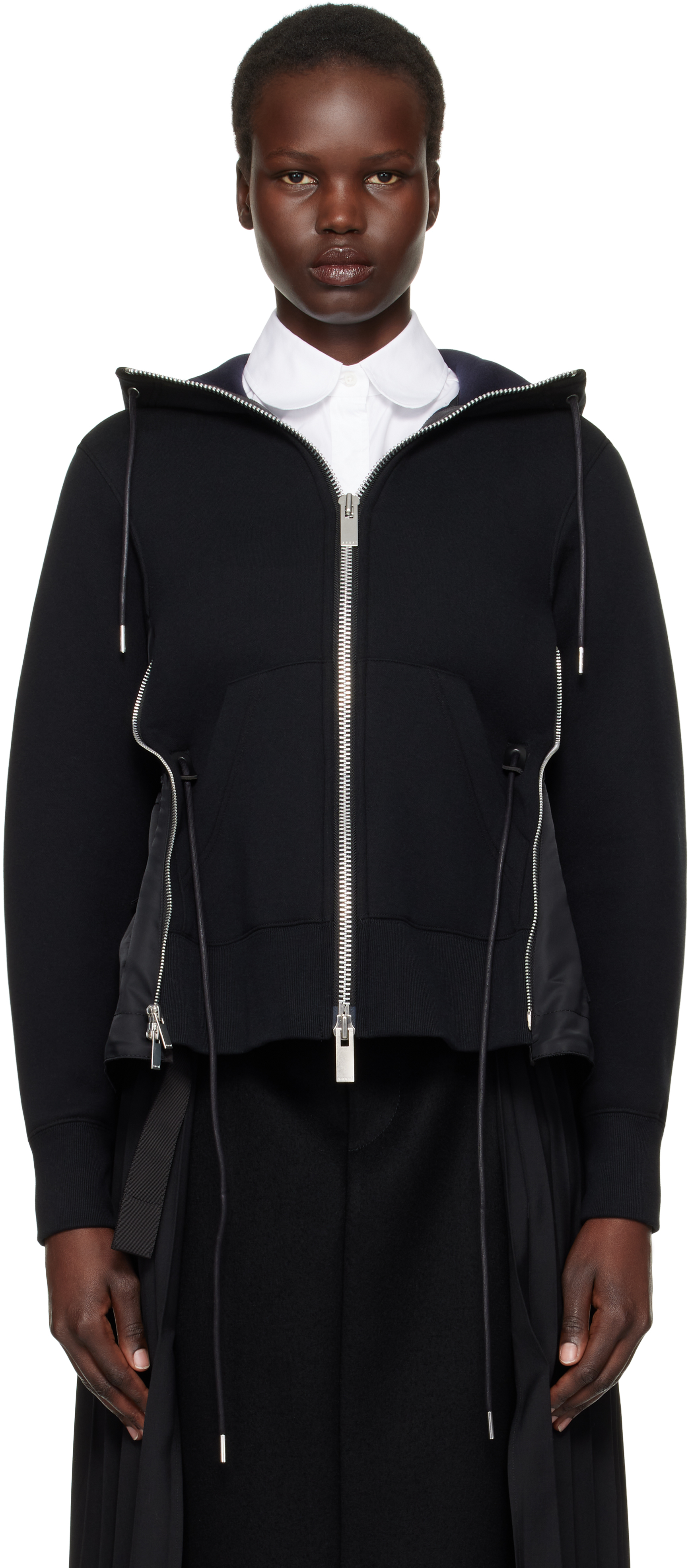 Black Sponge Sweat x Nylon Twill Hoodie