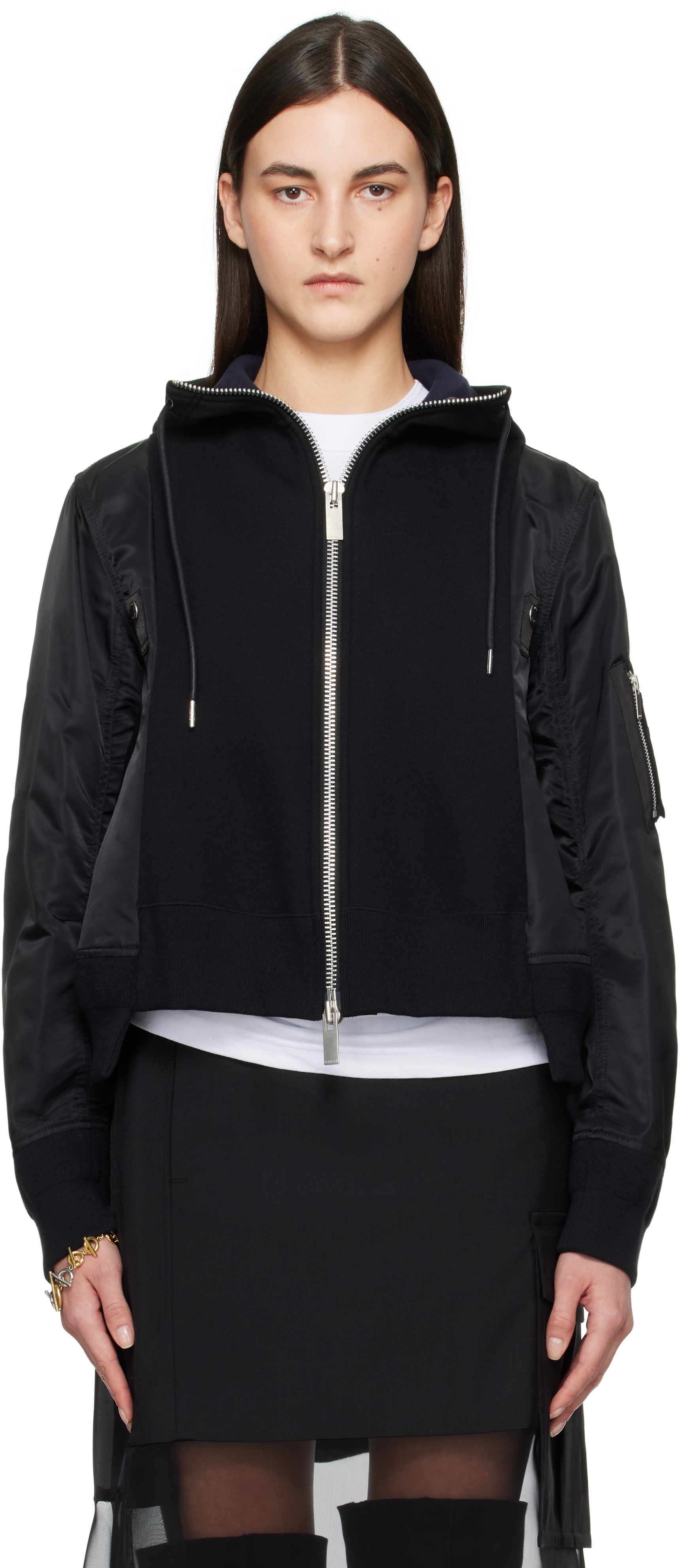 【Sacai】Sponge Sweat x Nylon Twill Hoodie - BLACKxBLACK 002 Sponge Sweat x Nylon Twill Hoodie - BLACK x BLACK 002 (SCM