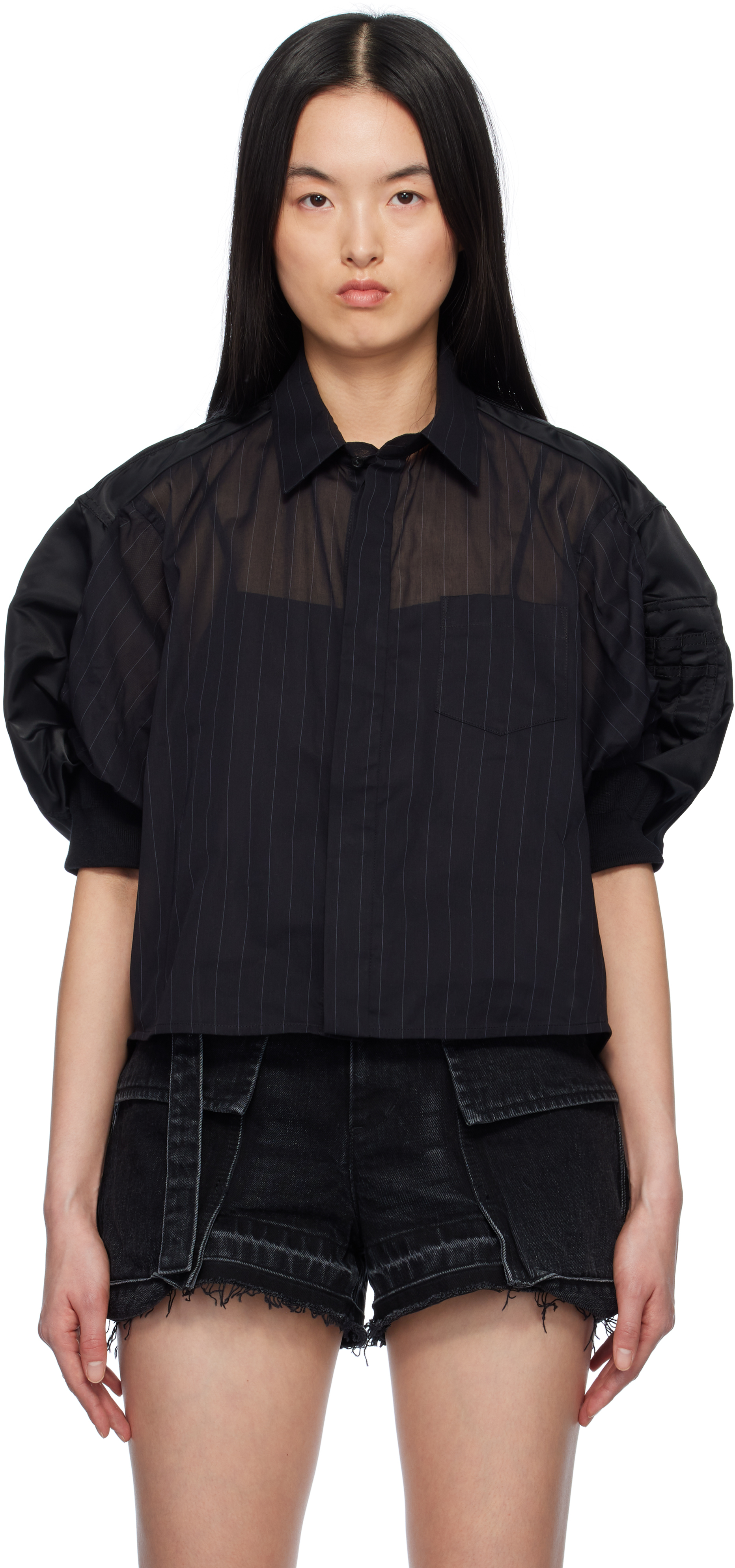 Black High Twist Voile & Nylon Twill Shirt