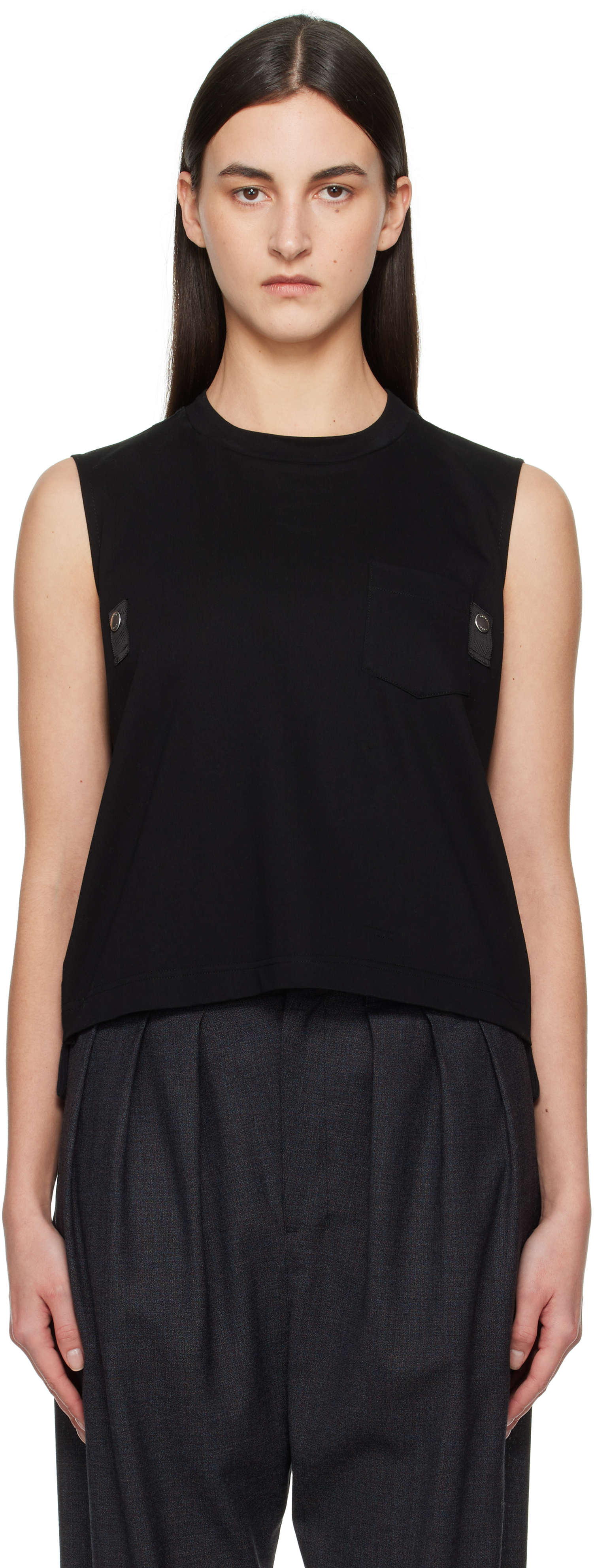【翌日発送可能】 Mix Twill Nylon Black sacai: Cotton SSENSE | Top Tank Jersey タンクトップ