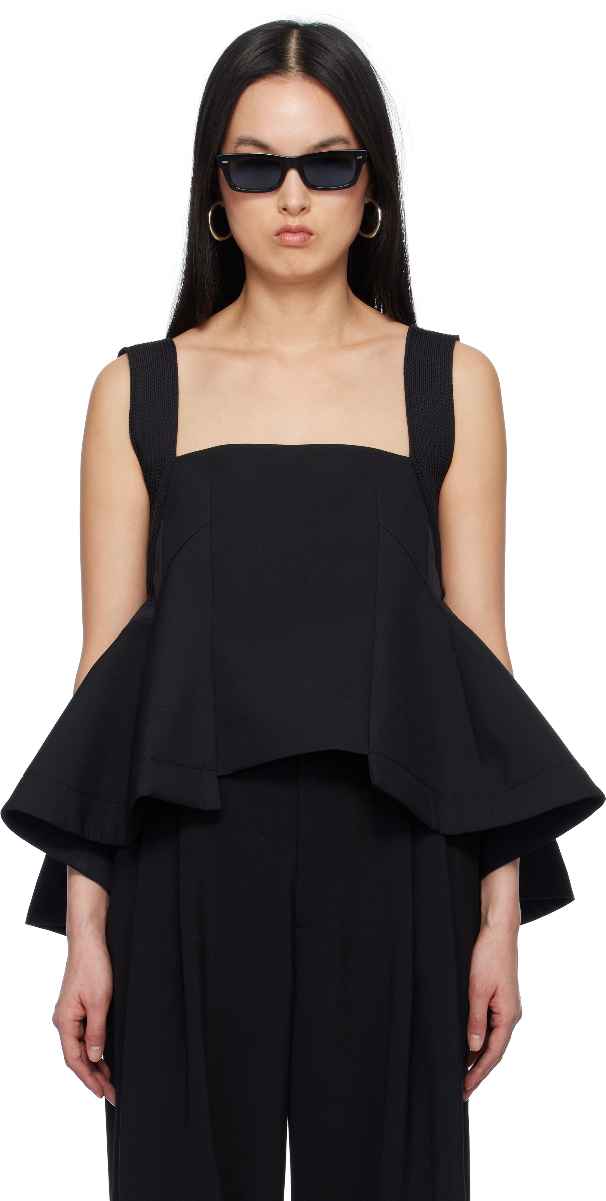 sacai: Black Matelasse Twill Mix Pullover Tank Top | SSENSE sacai: Black Matelasse Twill Mix Pullover Tank Top | SSENSE