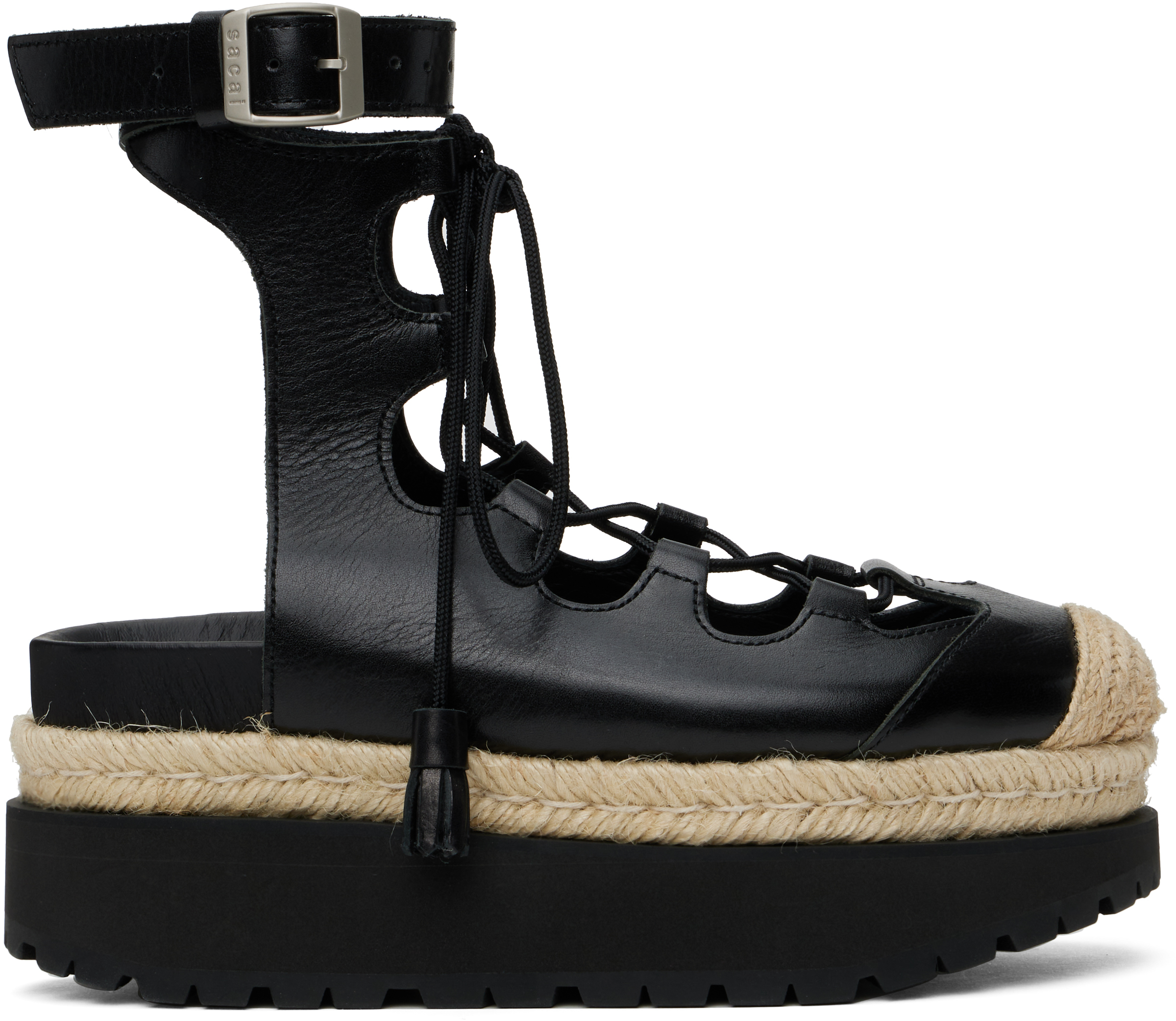 sacaiサカイ★ブラック Ghillie ヒールサンダル sacai: ブラック Ghillie ヒールサンダル | SSENSE 日本