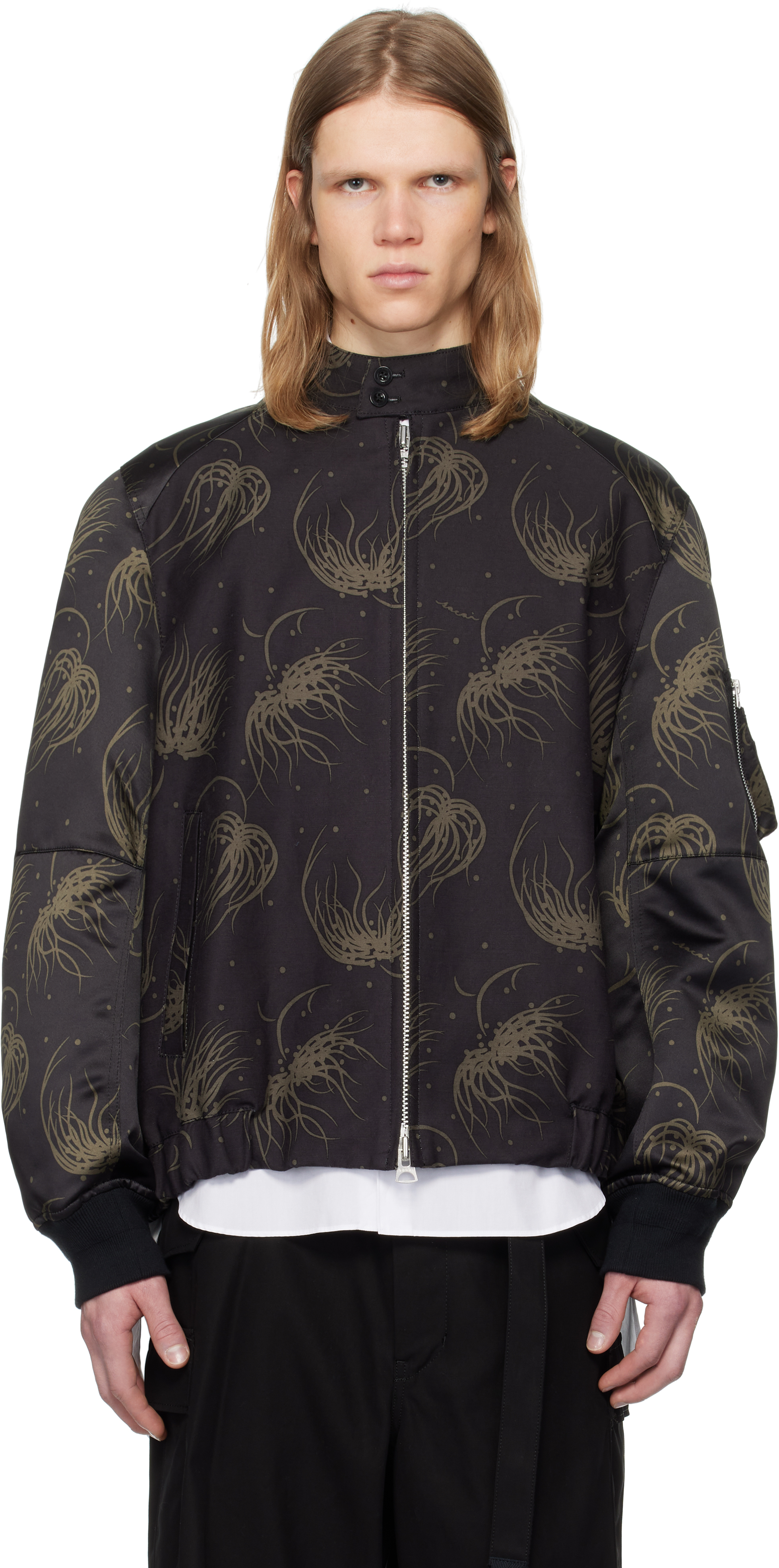 sacai: ブラック Dot Flower プリント ボンバージャケット