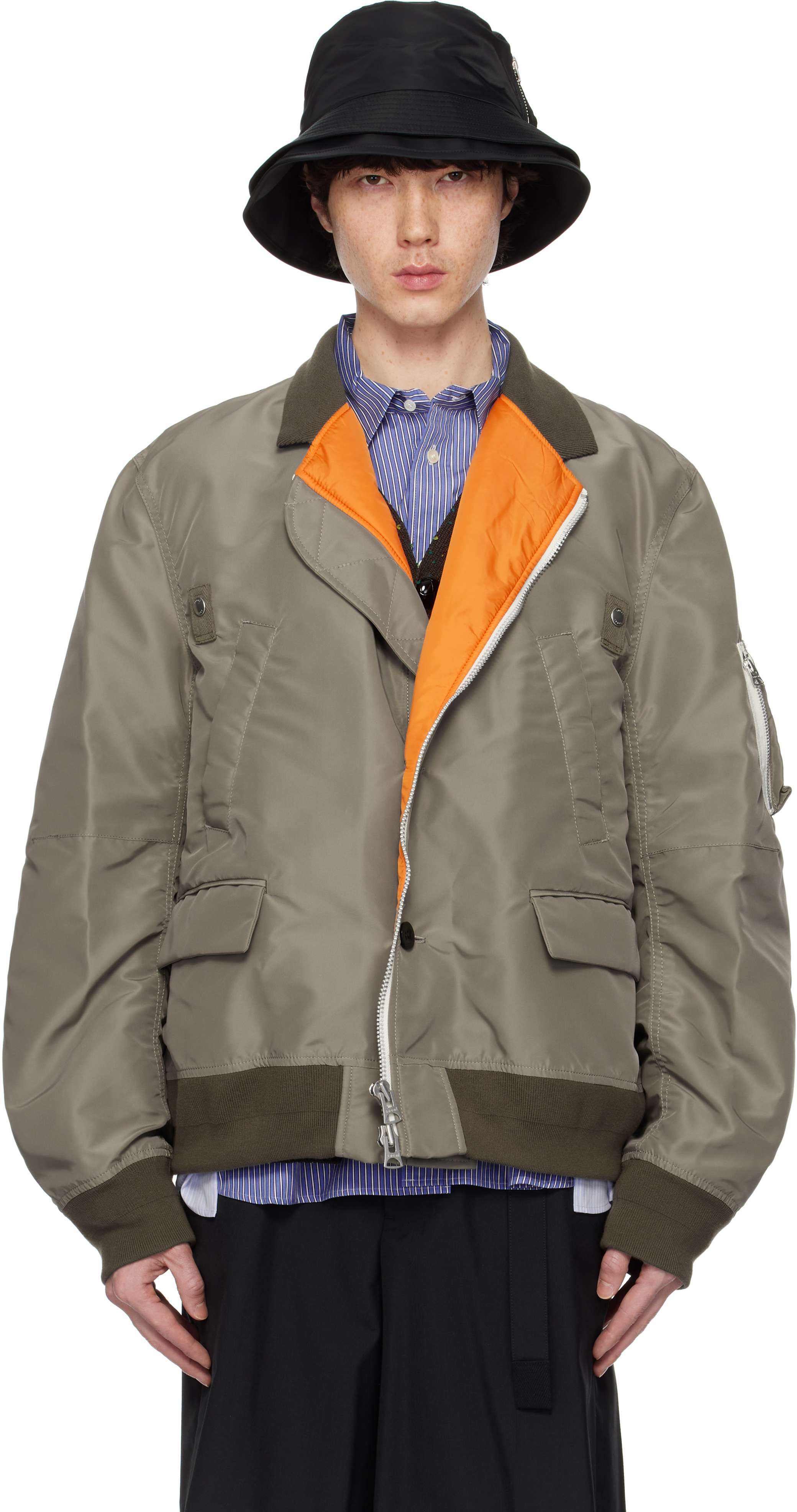 【関税&送料込】Sacai Two-Tone Teddy And Nylon Bomber Jacket Sacai Bomber Jacket In Green Nylon in Green | THE LIST