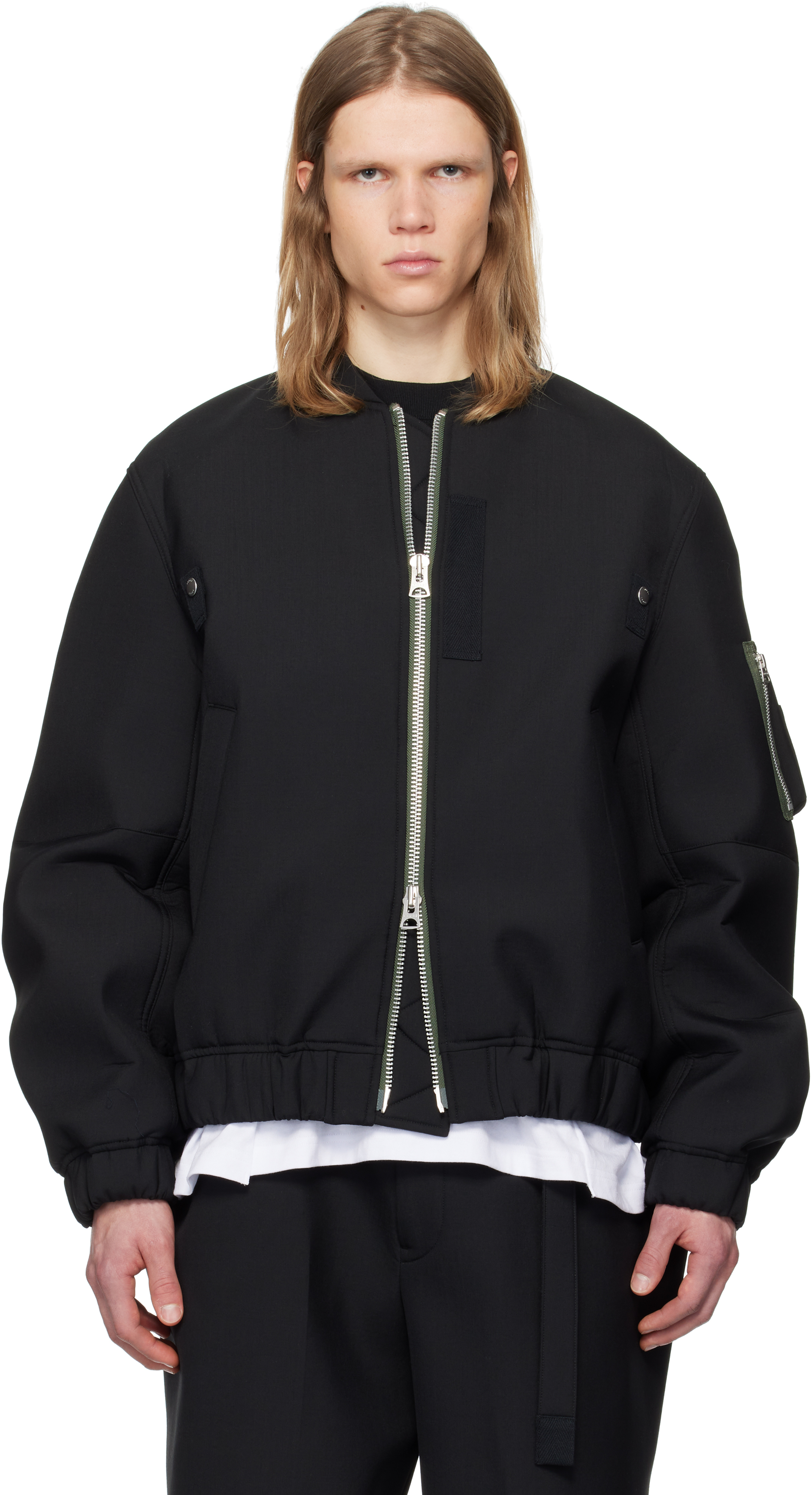 Black Suiting Bonding Bomber Jacket