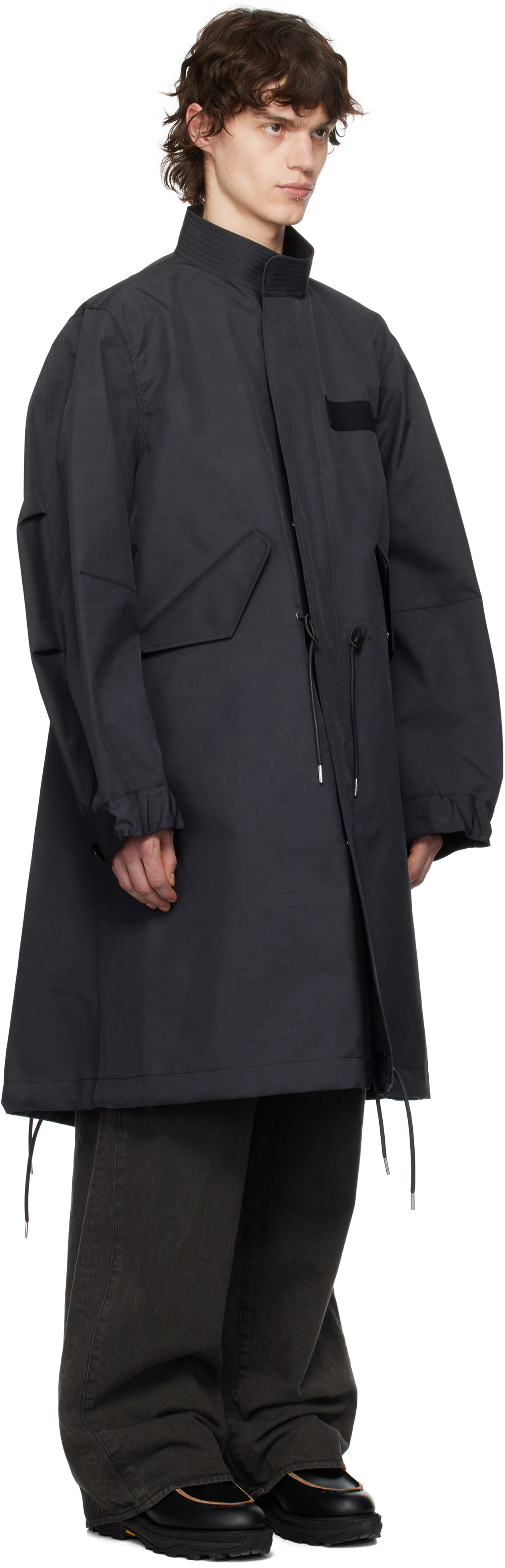 Sacai Black 3 Layer Bonding Coat In 001 Black