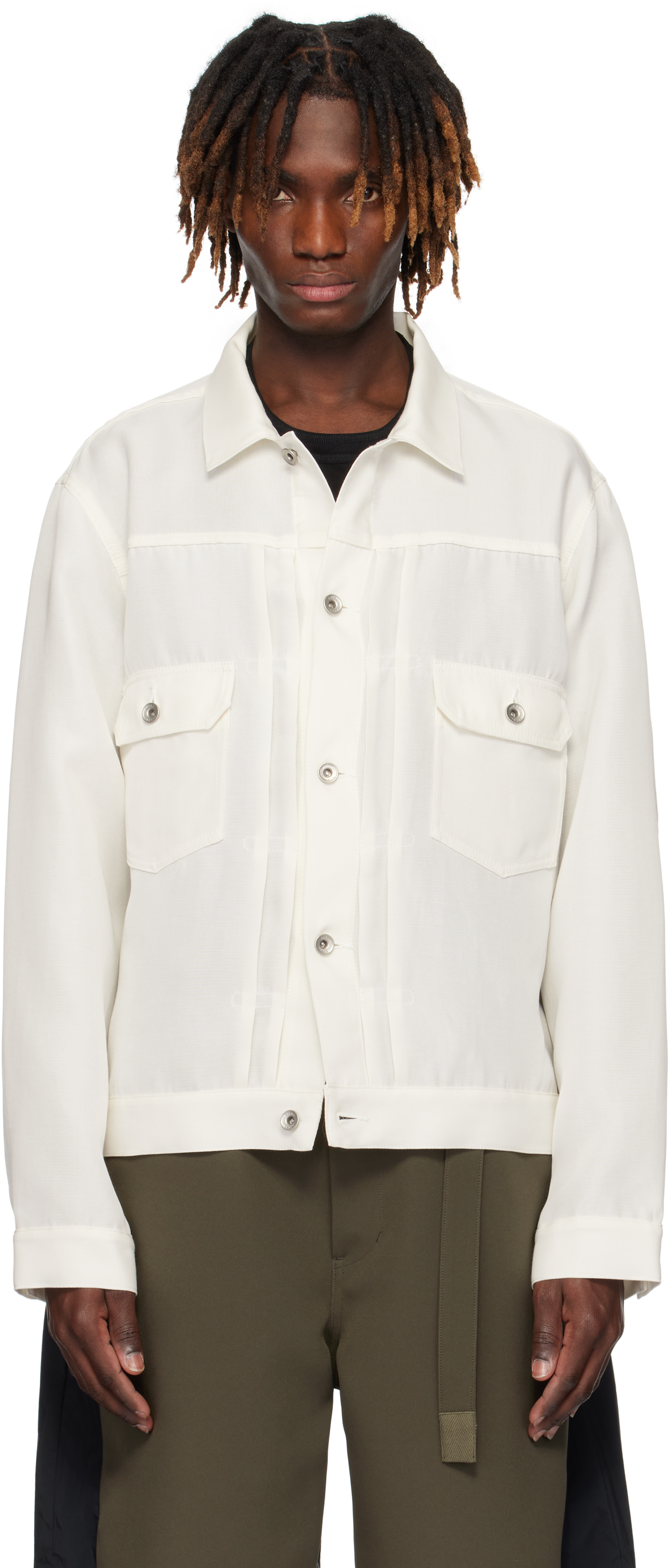 sacai: Off-White Double-Faced Silk Cotton Jacket | SSENSE 