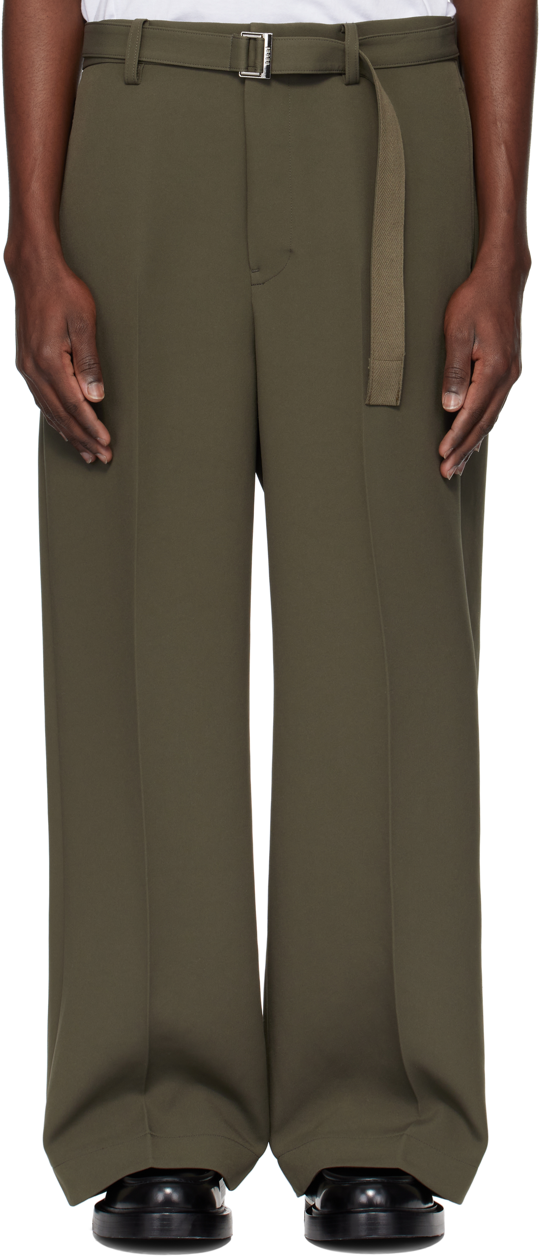 sacai: Khaki Matelasse Twill Trousers | SSENSE