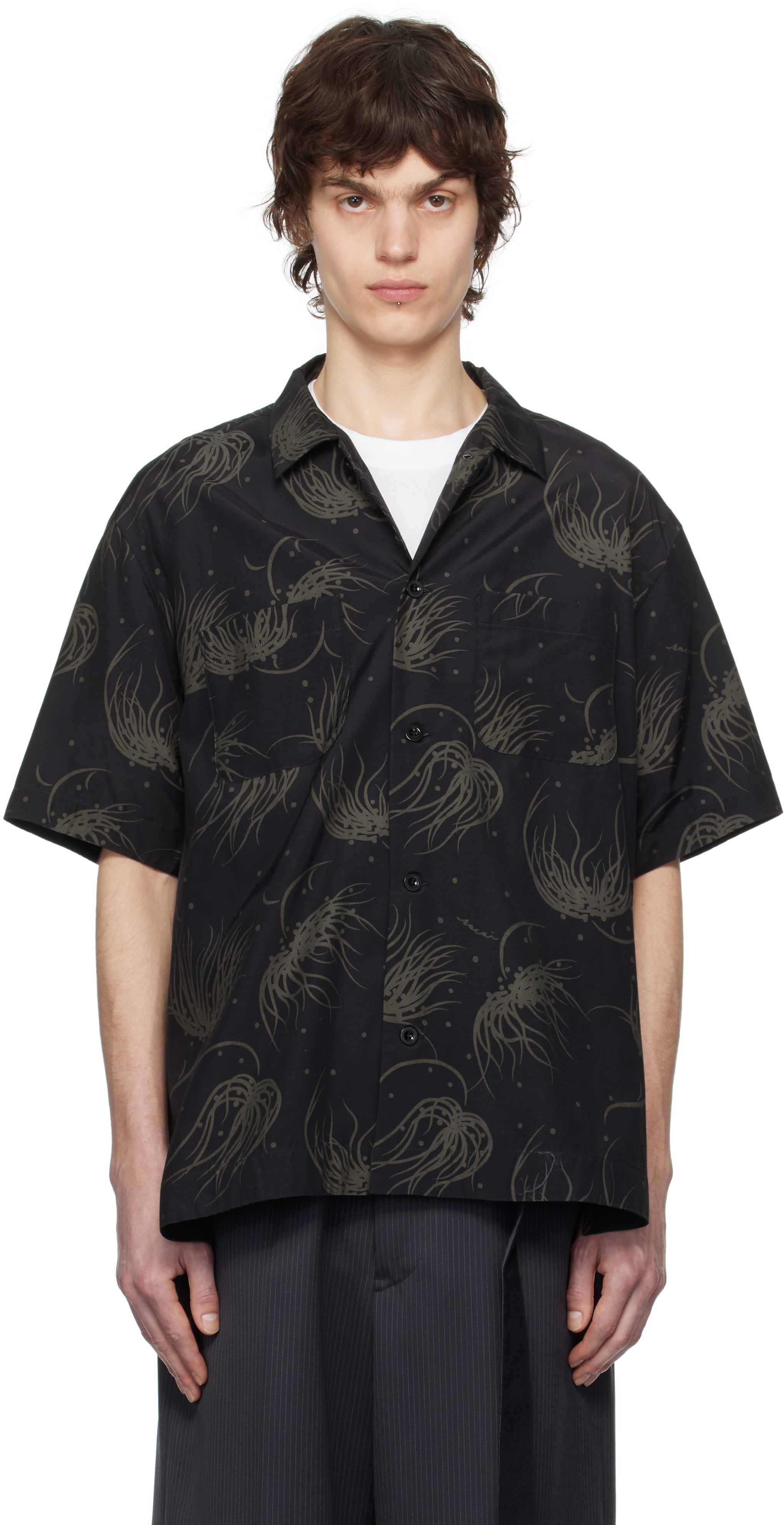 2024激安通販 sacai: ブラック Dot Flower Print シャツ | SSENSE 日本 トップス