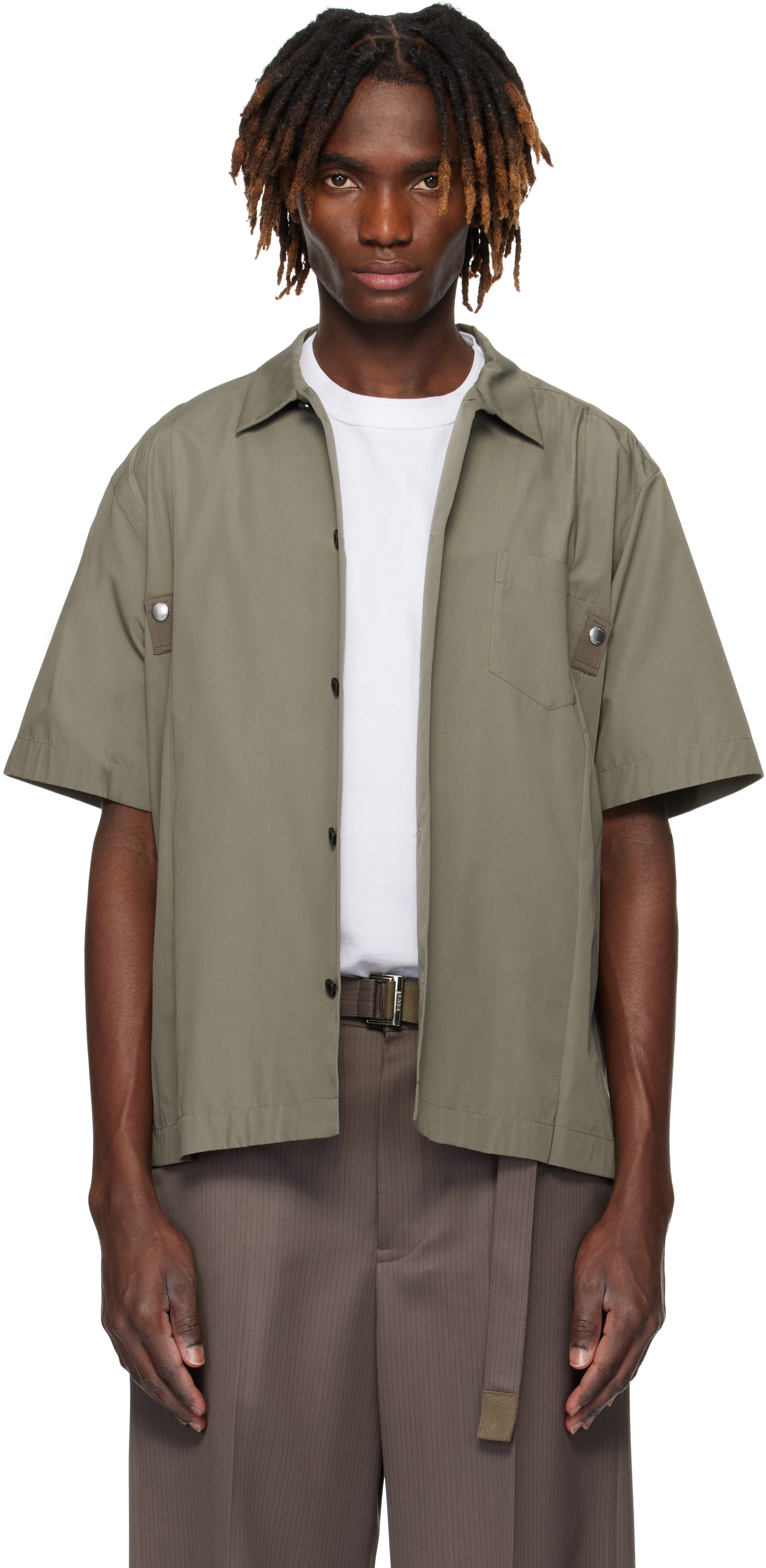 Sacai Khaki Cotton Poplin Shirt In 550 Taupe