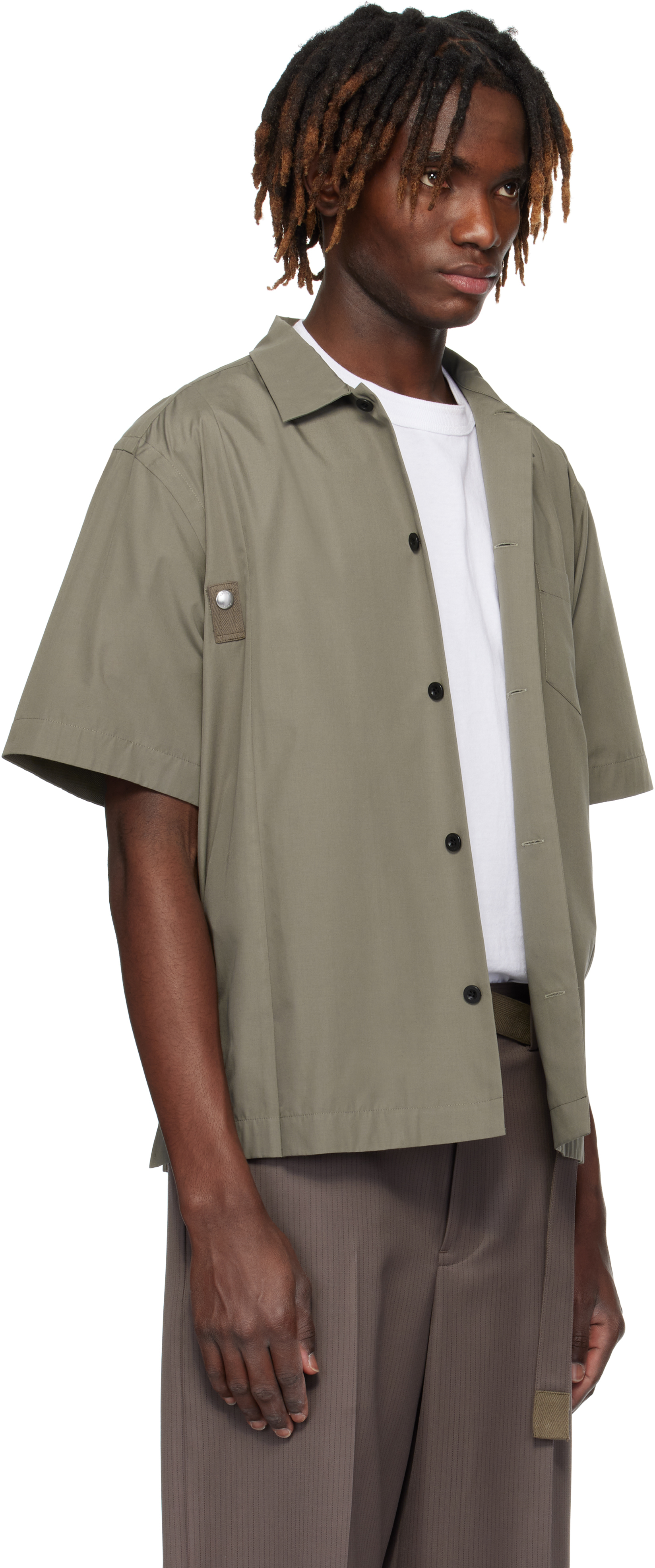 Sacai Khaki Cotton Poplin Shirt In 550 Taupe