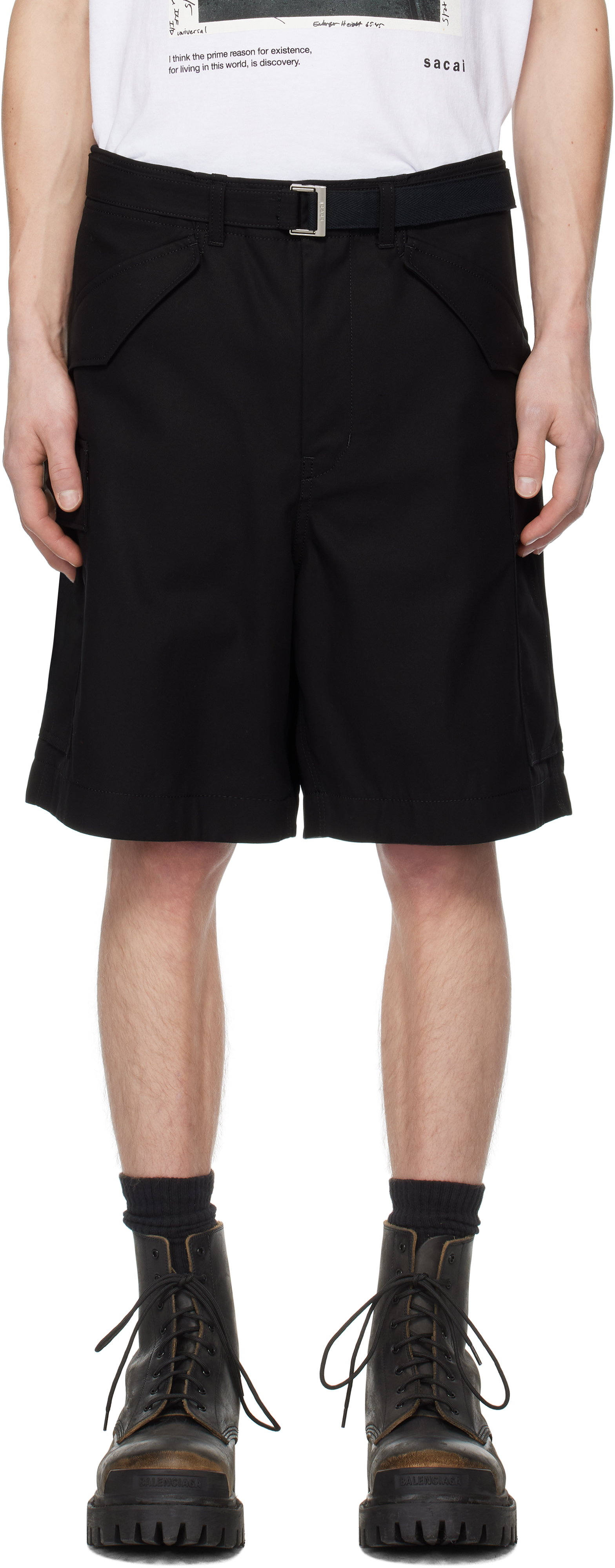 Black Cotton Twill Shorts