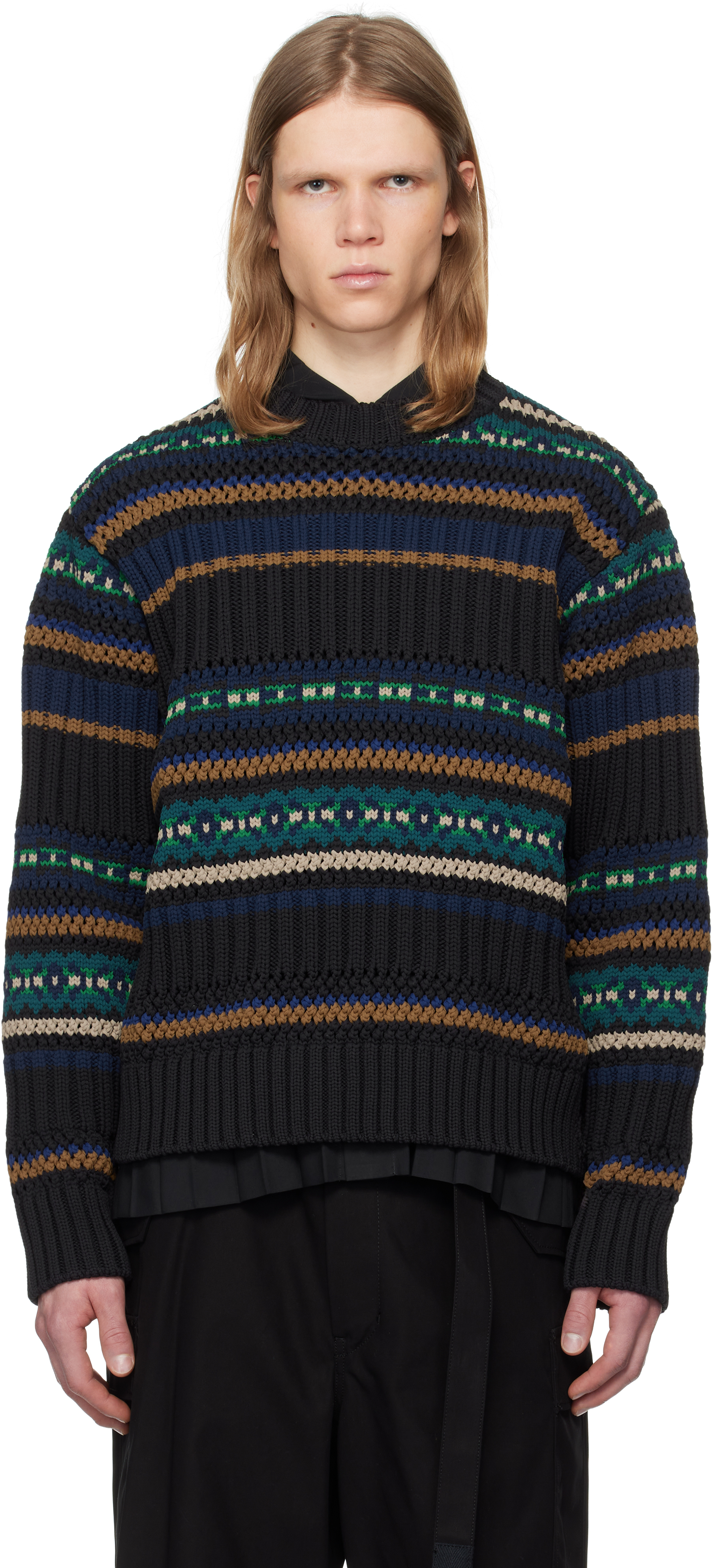 Sacai Open-knit Polyester Sweater. In 001 Black