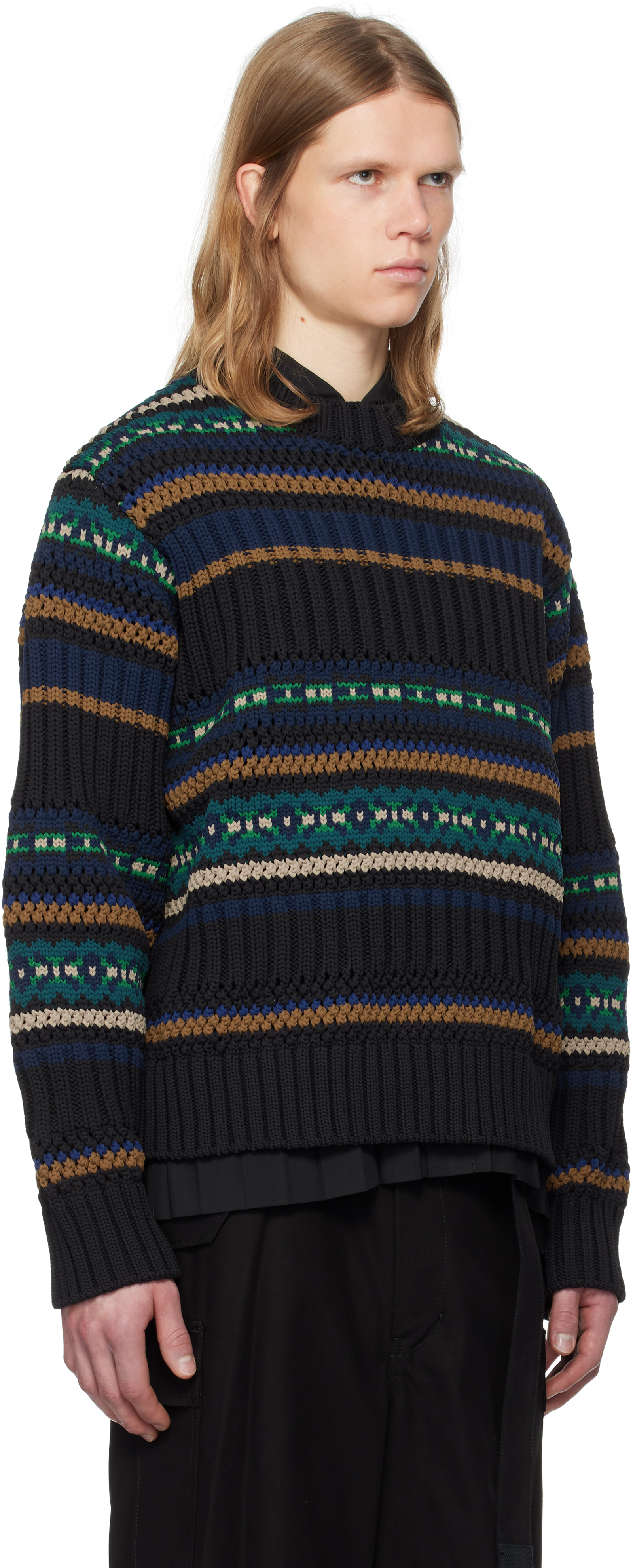 Sacai Open-knit Polyester Sweater. In 001 Black