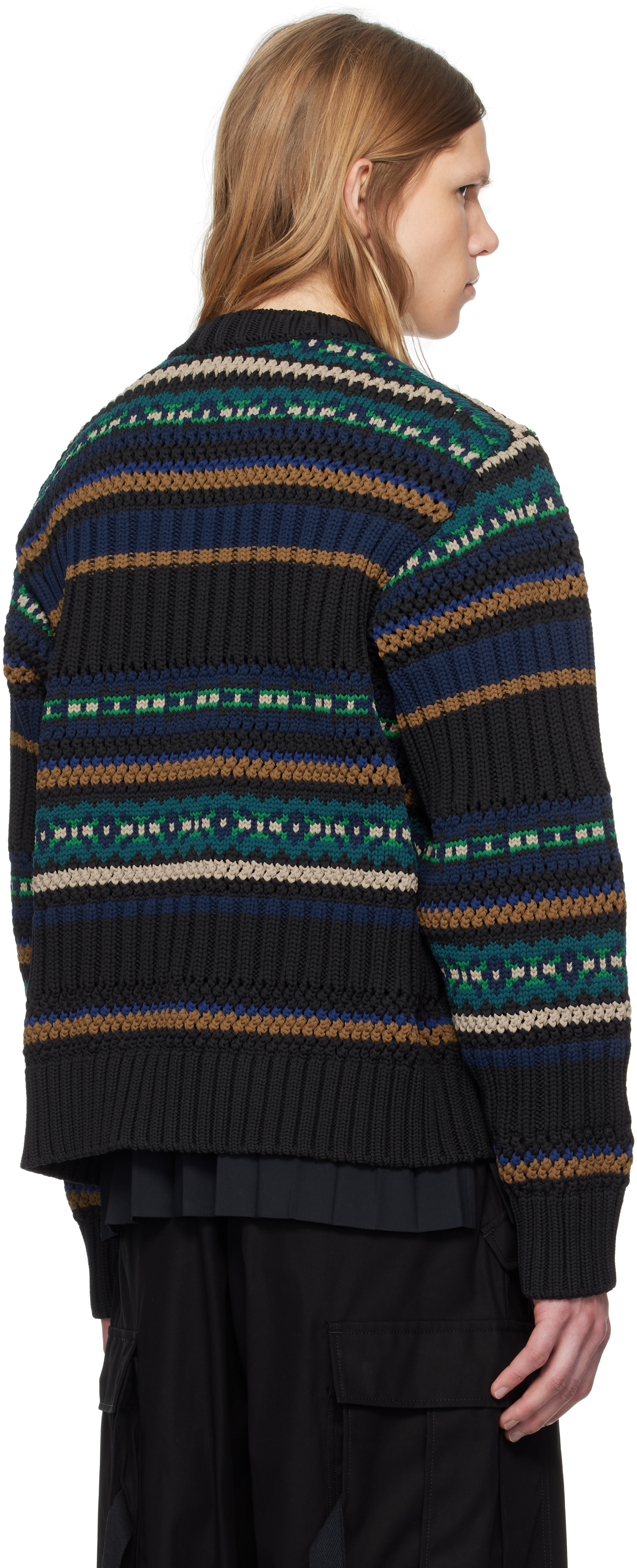 Sacai Open-knit Polyester Sweater. In 001 Black