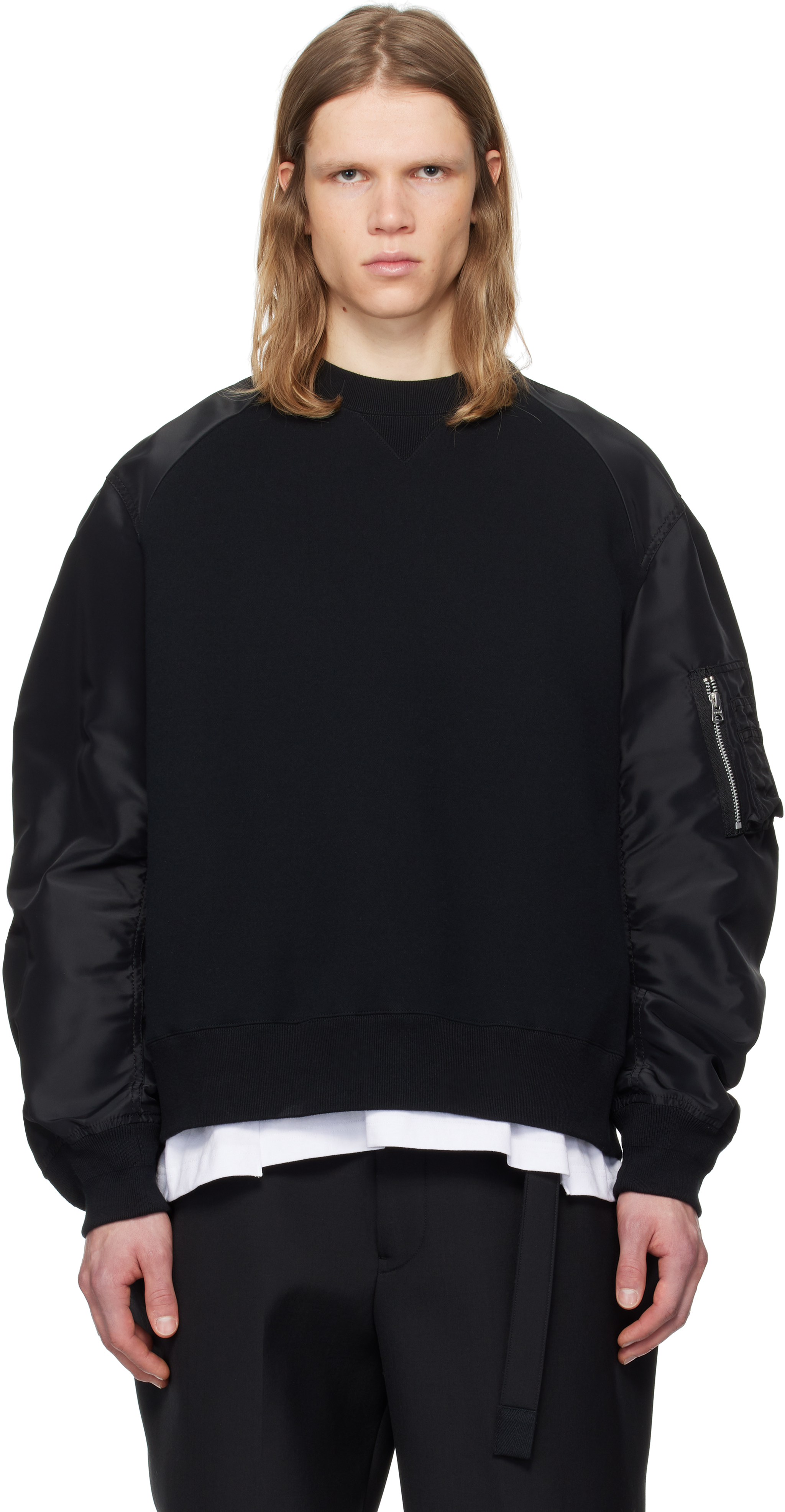 Black Sponge Sweat x Nylon Twill Pullover Sweatshirt