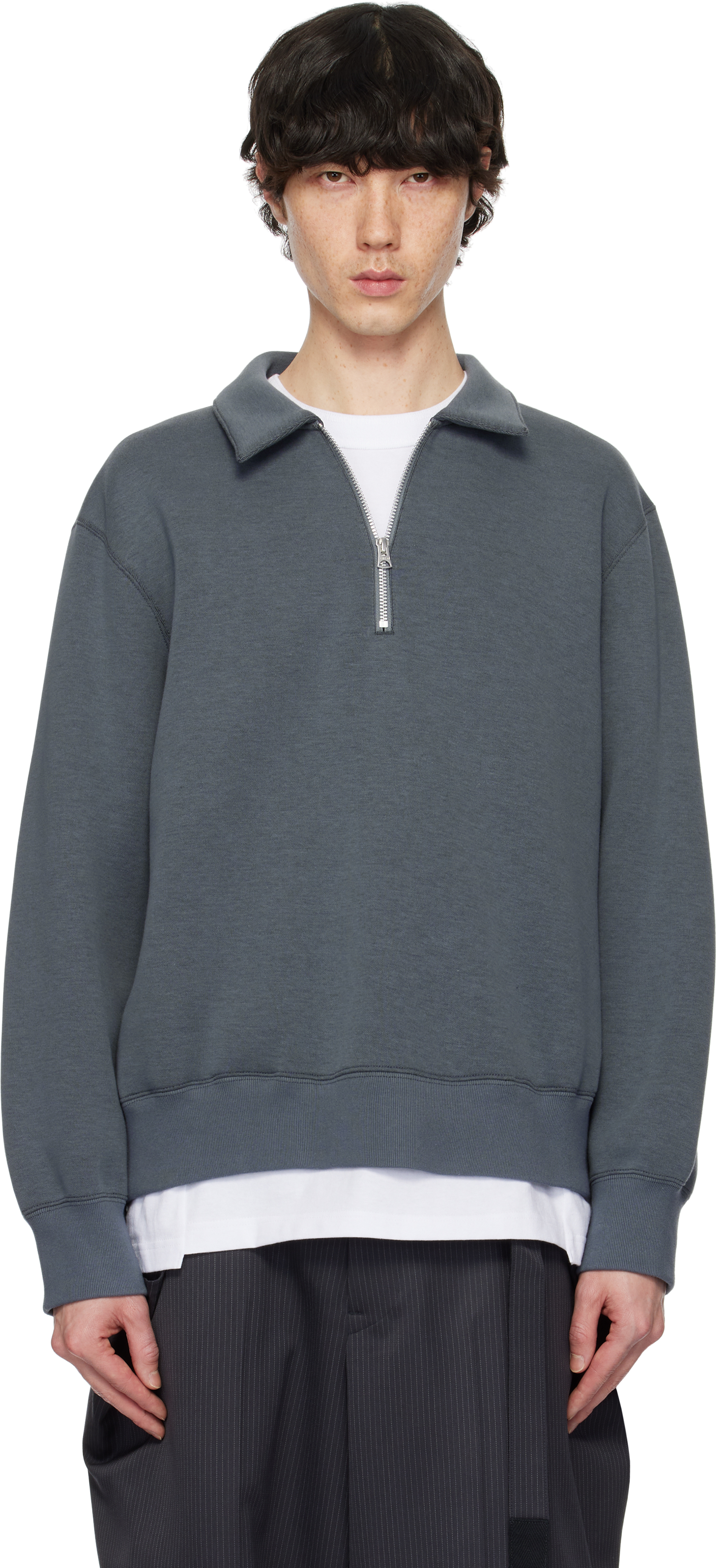 sacai: Gray Sponge Sweat Polo | SSENSE