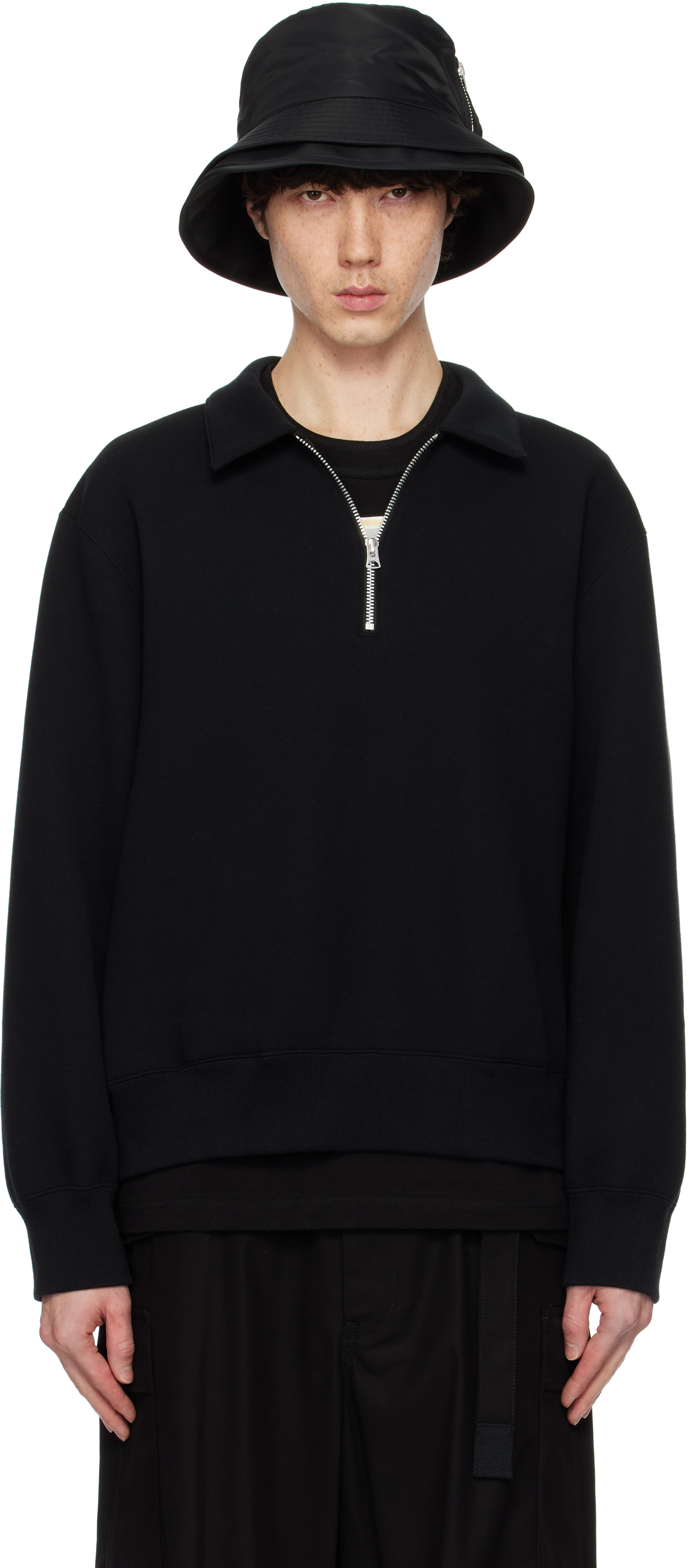 sacai: Black Sponge Sweat Polo | SSENSE