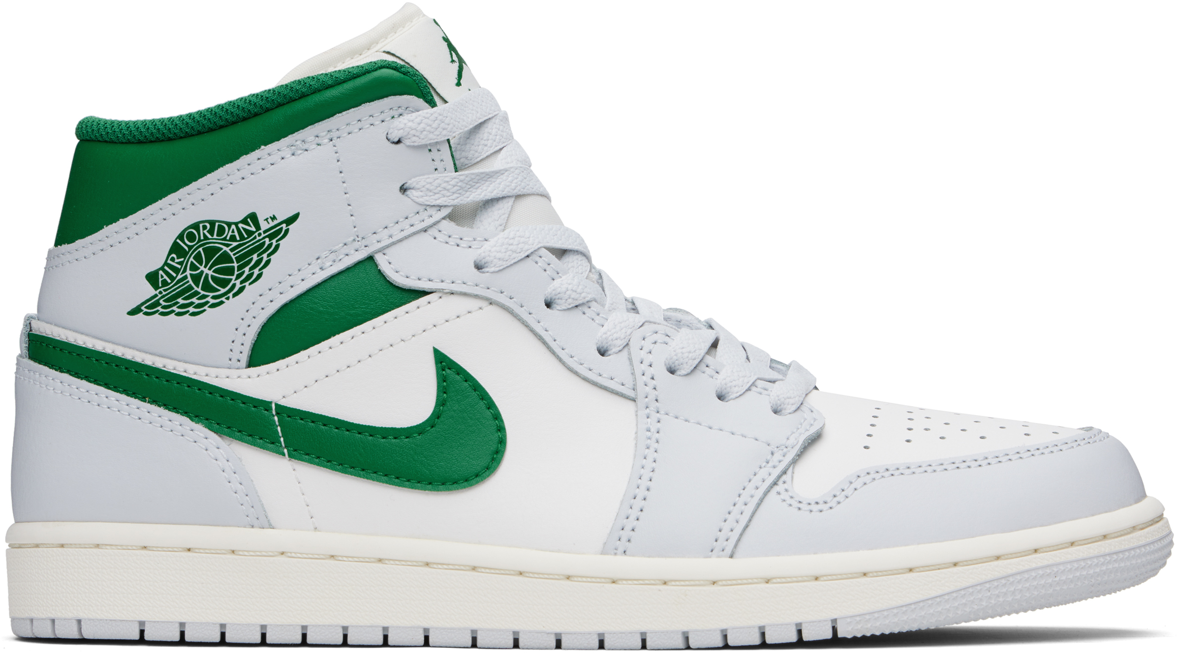 White & Green Air Jordan 1 Mid Sneakers
